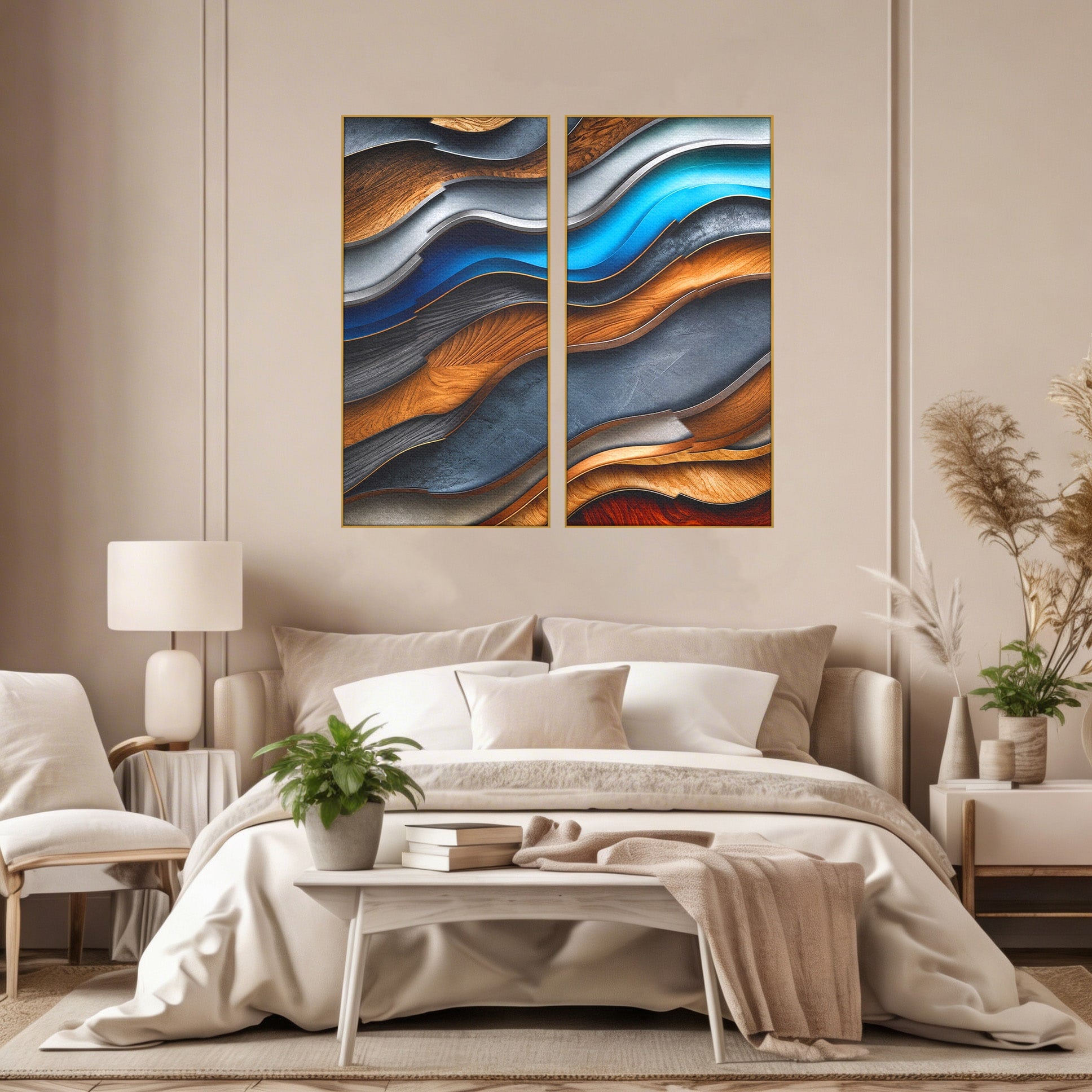 Set 2 Tablouri Canvas Premium LuxCanva® C2-1390, Valuri Abstracte, Abstract, Valuri, Textura, Living, Birou, Culori Vibrante