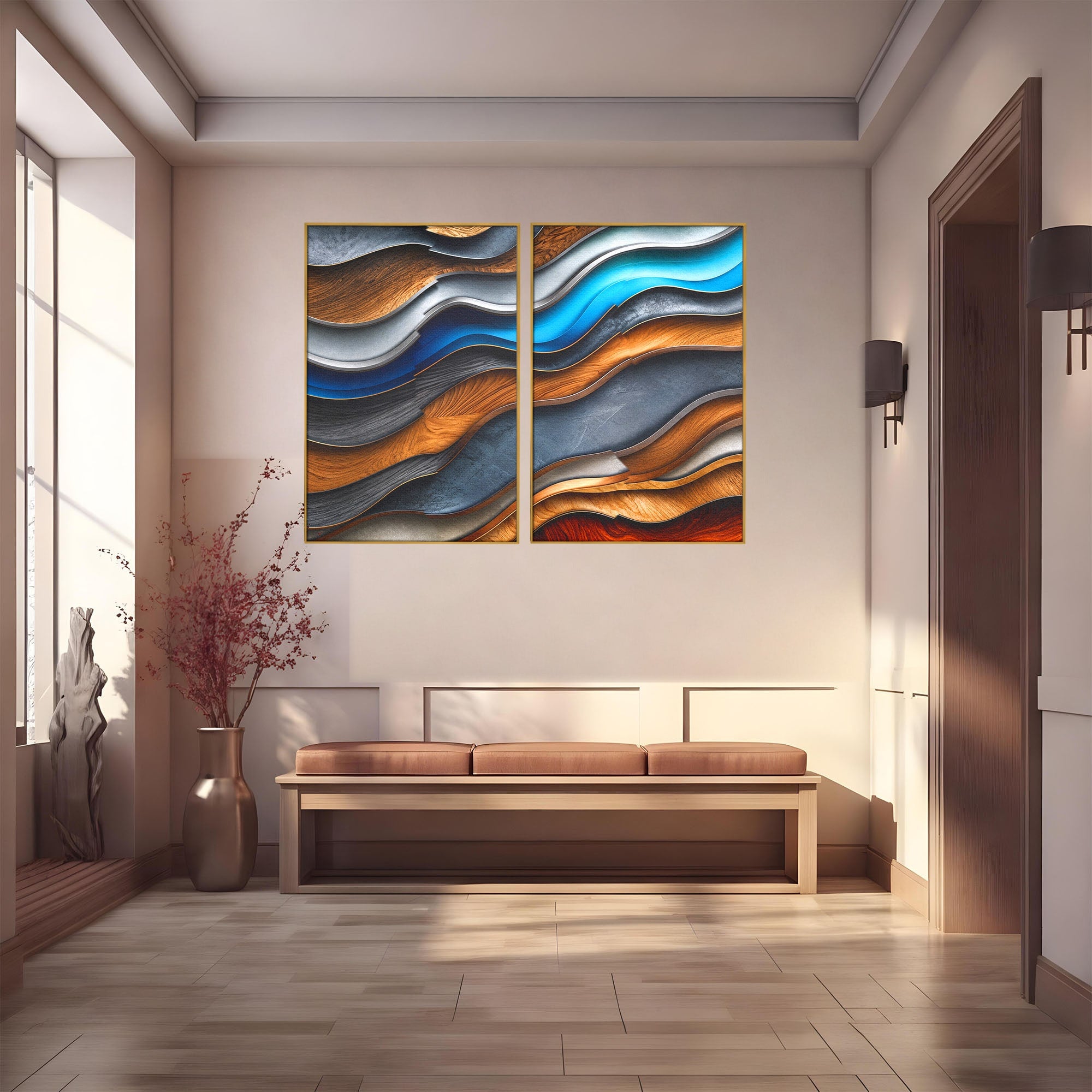 Set 2 Tablouri Canvas Premium LuxCanva® C2-1390, Valuri Abstracte, Abstract, Valuri, Textura, Living, Birou, Culori Vibrante