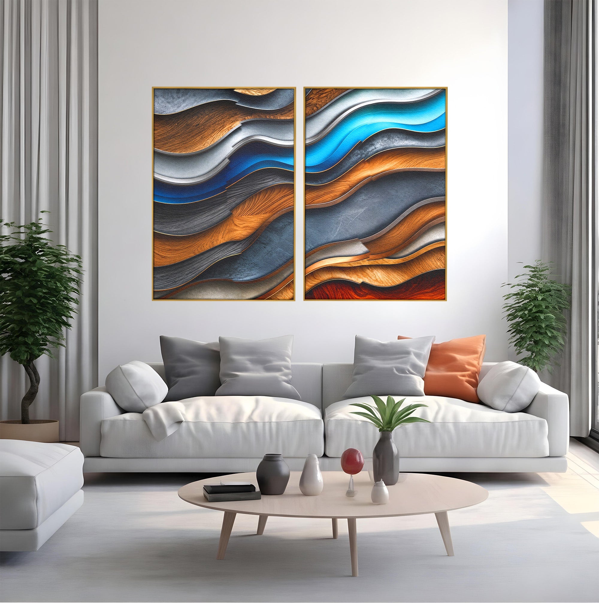 Set 2 Tablouri Canvas Premium LuxCanva® C2-1390, Valuri Abstracte, Abstract, Valuri, Textura, Living, Birou, Culori Vibrante