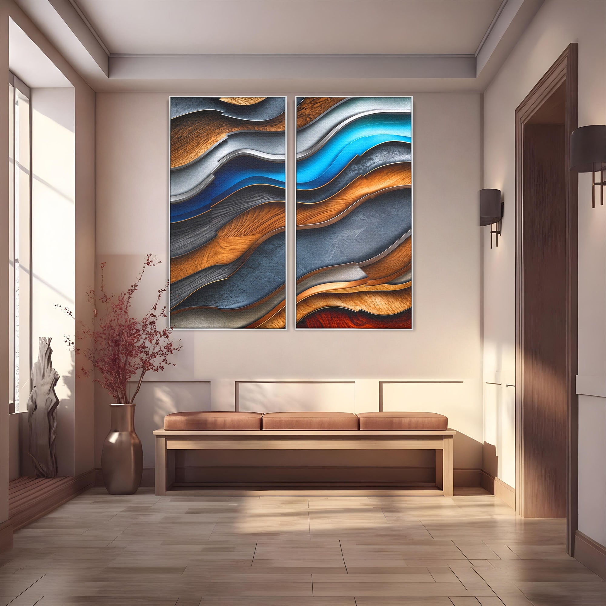 Set 2 Tablouri Canvas Premium LuxCanva® C2-1390, Valuri Abstracte, Abstract, Valuri, Textura, Living, Birou, Culori Vibrante