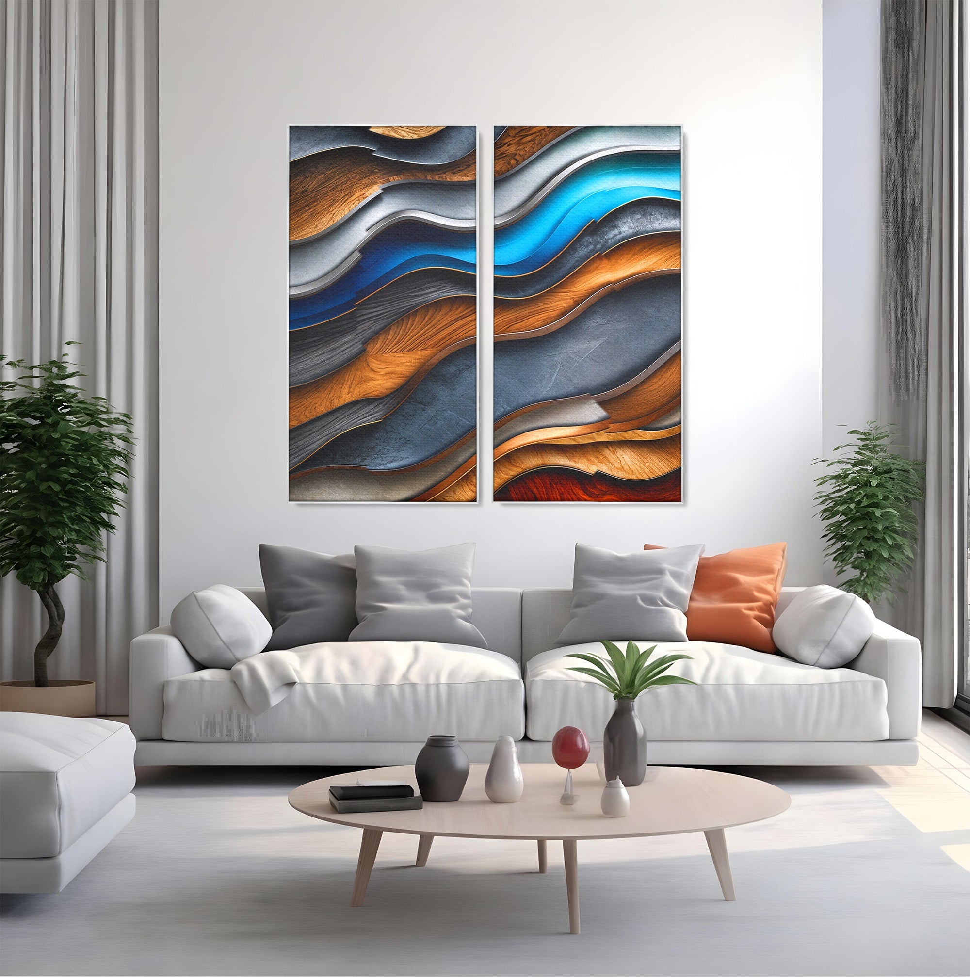 Set 2 Tablouri Canvas Premium LuxCanva® C2-1390, Valuri Abstracte, Abstract, Valuri, Textura, Living, Birou, Culori Vibrante