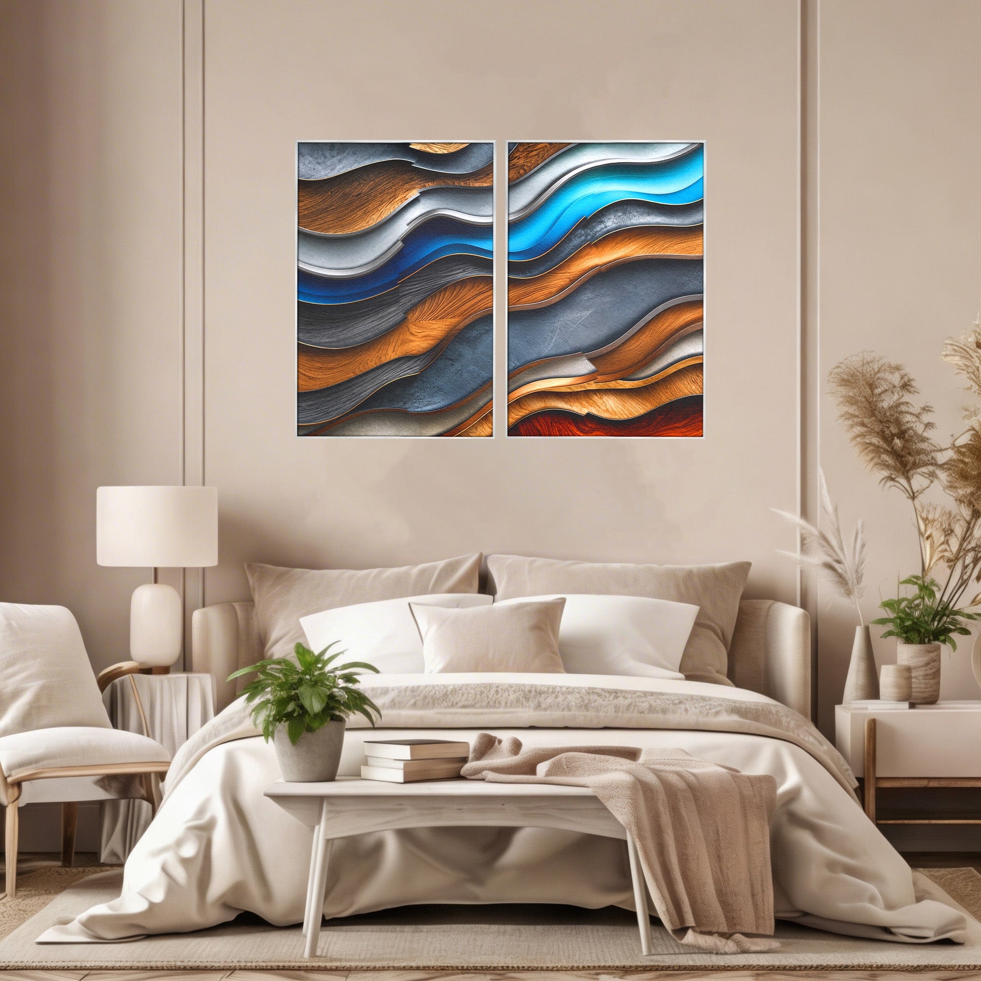 Set 2 Tablouri Canvas Premium LuxCanva® C2-1390, Valuri Abstracte, Abstract, Valuri, Textura, Living, Birou, Culori Vibrante