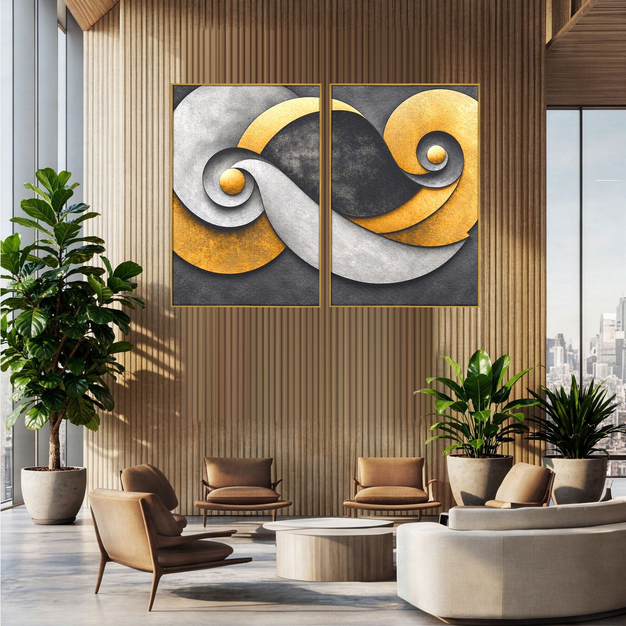 Set 2 Tablouri Canvas Premium LuxCanva® C2-1392, Simbol Infinit Abstract, Infinit, Abstract, Modern, Arta, Birou, Culori Vibrante