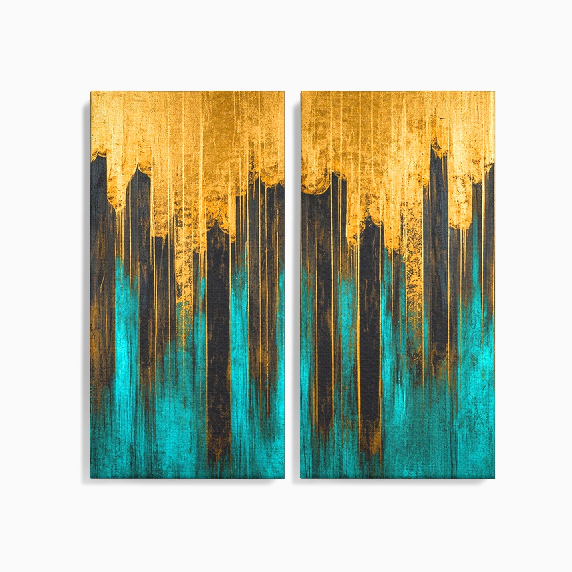 Set 2 Tablouri Canvas Premium LuxCanva® C2-1393, Orasul Aurit, Oras, Abstract, Modern, Lux, Birou, Culori Vibrante