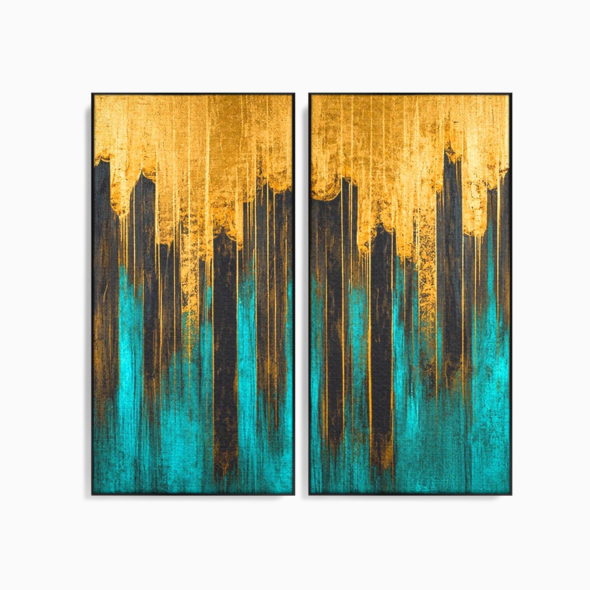 Set 2 Tablouri Canvas Premium LuxCanva® C2-1393, Orasul Aurit, Oras, Abstract, Modern, Lux, Birou, Culori Vibrante