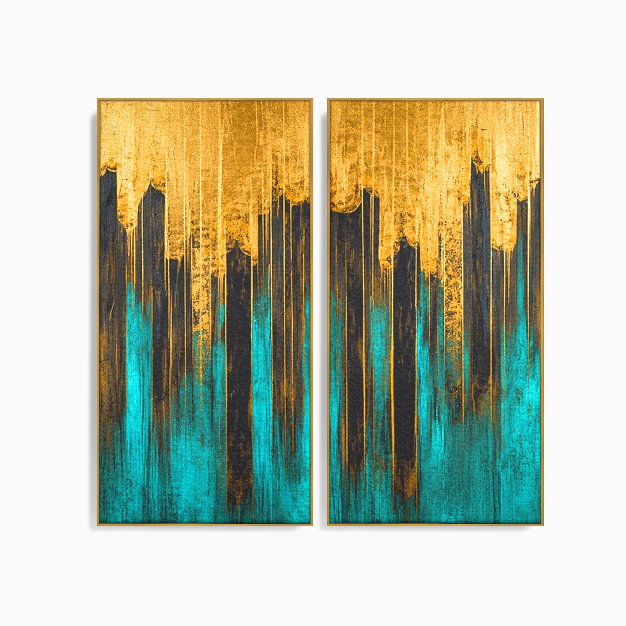 Set 2 Tablouri Canvas Premium LuxCanva® C2-1393, Orasul Aurit, Oras, Abstract, Modern, Lux, Birou, Culori Vibrante