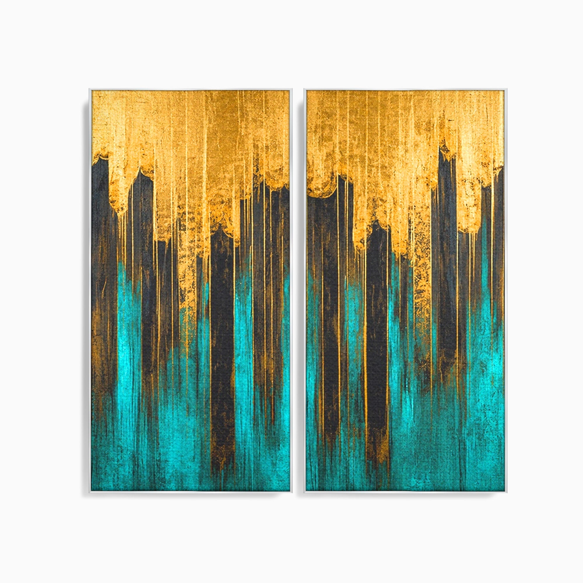 Set 2 Tablouri Canvas Premium LuxCanva® C2-1393, Orasul Aurit, Oras, Abstract, Modern, Lux, Birou, Culori Vibrante