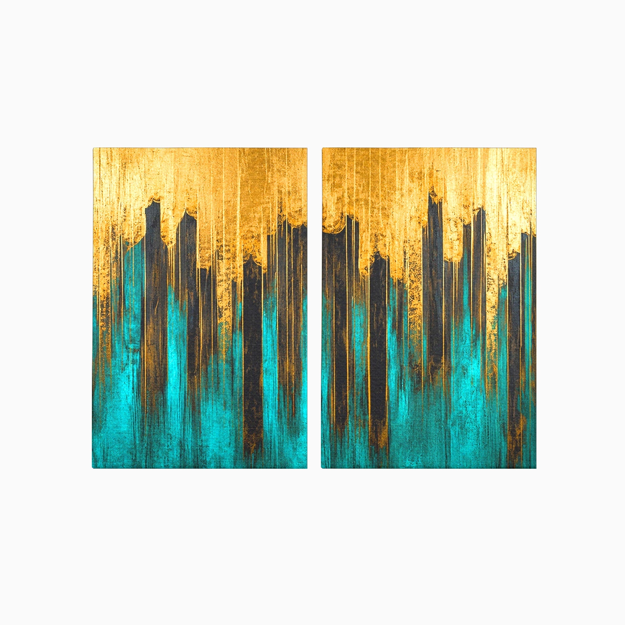 Set 2 Tablouri Canvas Premium LuxCanva® C2-1393, Orasul Aurit, Oras, Abstract, Modern, Lux, Birou, Culori Vibrante