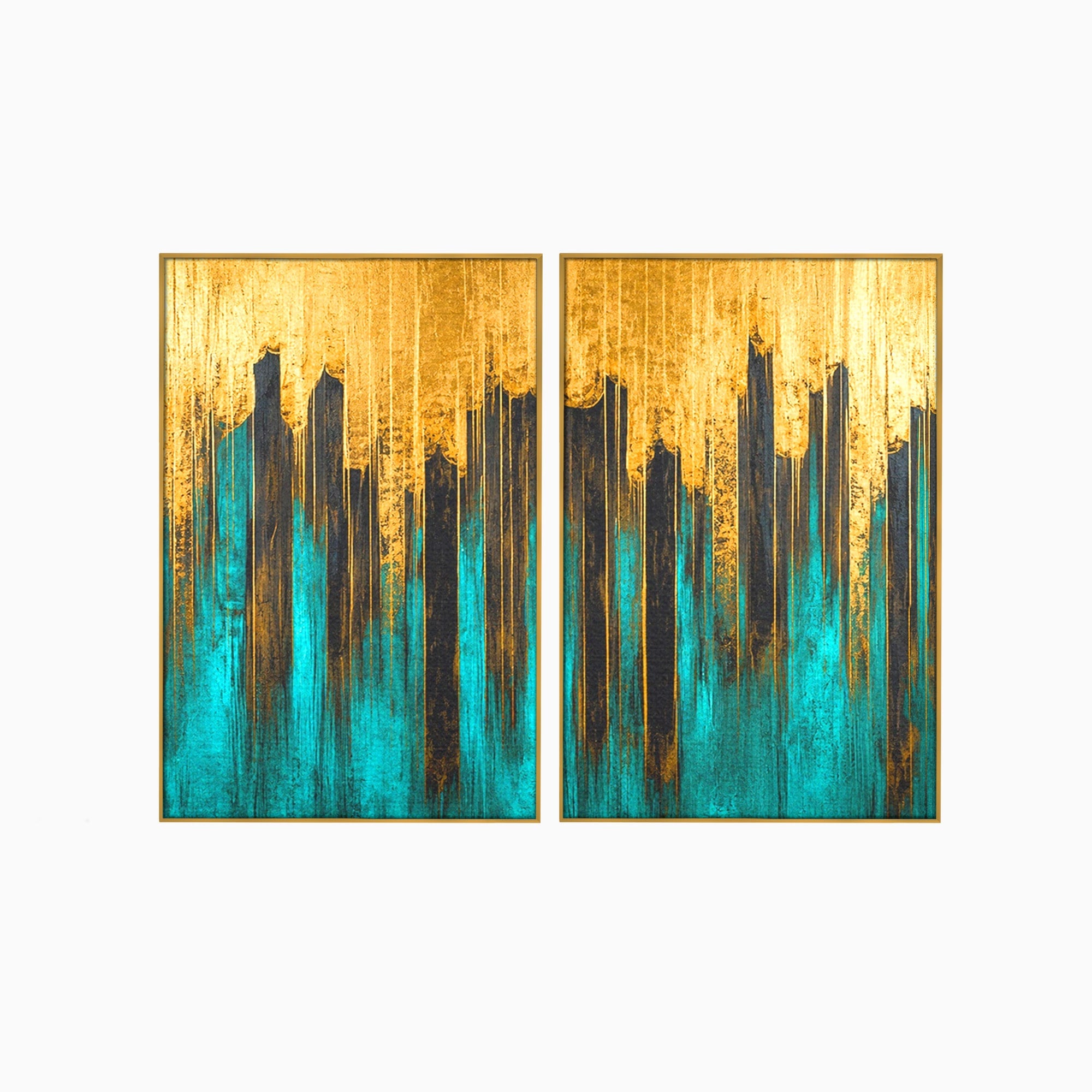 Set 2 Tablouri Canvas Premium LuxCanva® C2-1393, Orasul Aurit, Oras, Abstract, Modern, Lux, Birou, Culori Vibrante