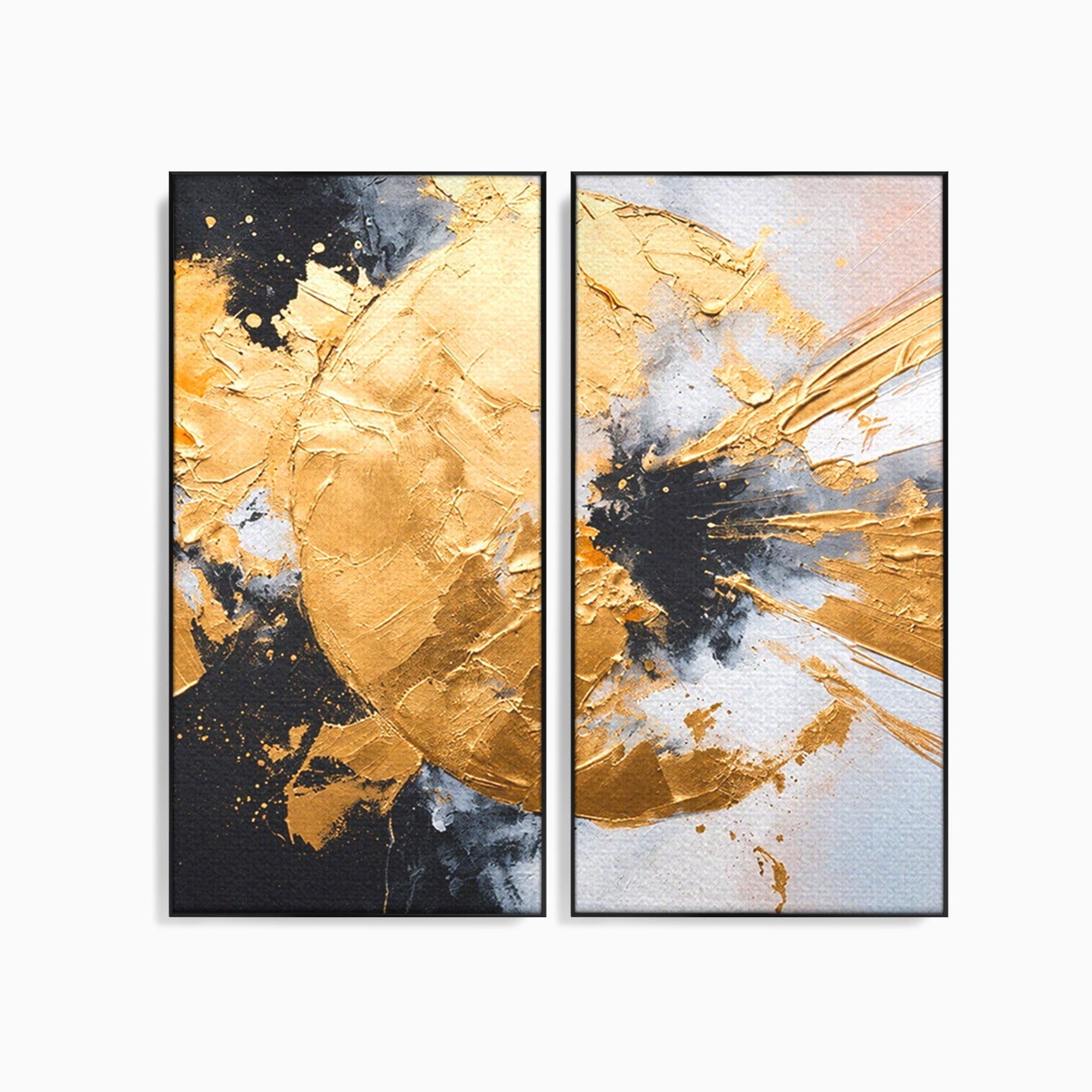 Set 2 Tablouri Canvas Premium LuxCanva® C2-1406, Explozie De Aur, Abstract, Modern, Energetic, Birou, Living, Culori Vibrante