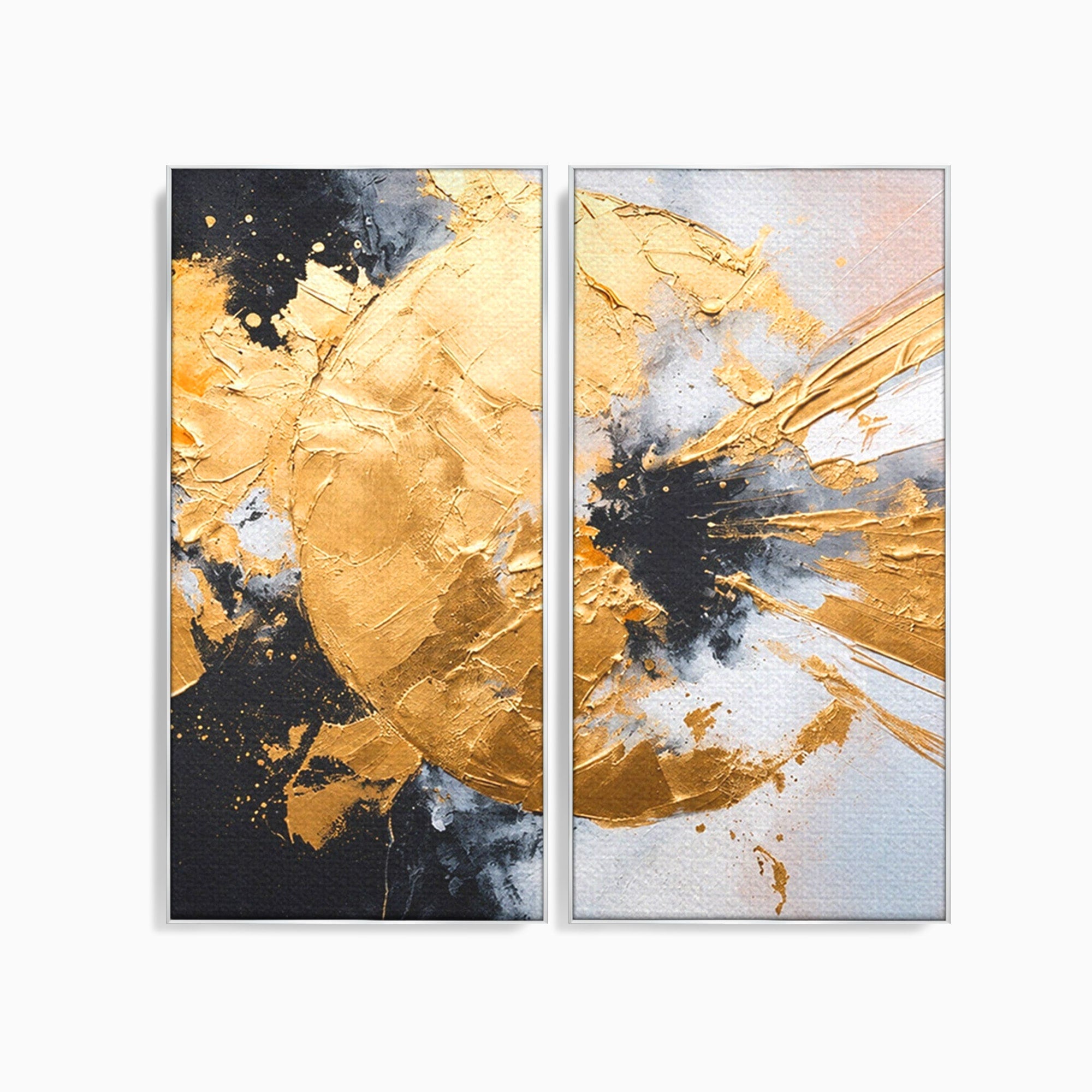 Set 2 Tablouri Canvas Premium LuxCanva® C2-1406, Explozie De Aur, Abstract, Modern, Energetic, Birou, Living, Culori Vibrante