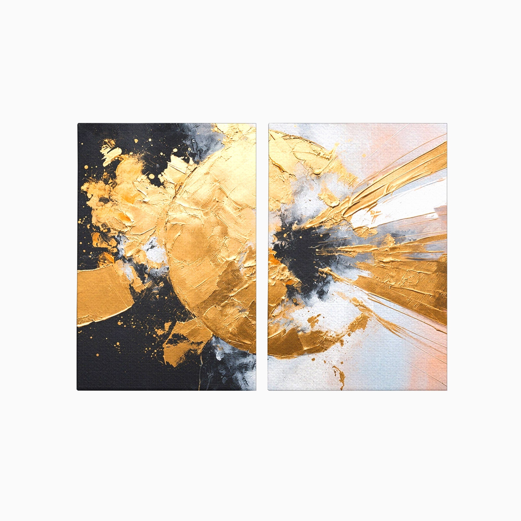 Set 2 Tablouri Canvas Premium LuxCanva® C2-1406, Explozie De Aur, Abstract, Modern, Energetic, Birou, Living, Culori Vibrante