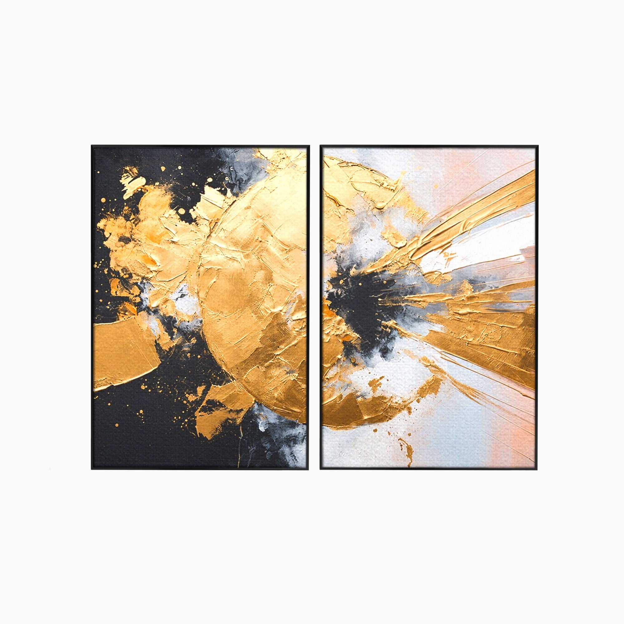 Set 2 Tablouri Canvas Premium LuxCanva® C2-1406, Explozie De Aur, Abstract, Modern, Energetic, Birou, Living, Culori Vibrante
