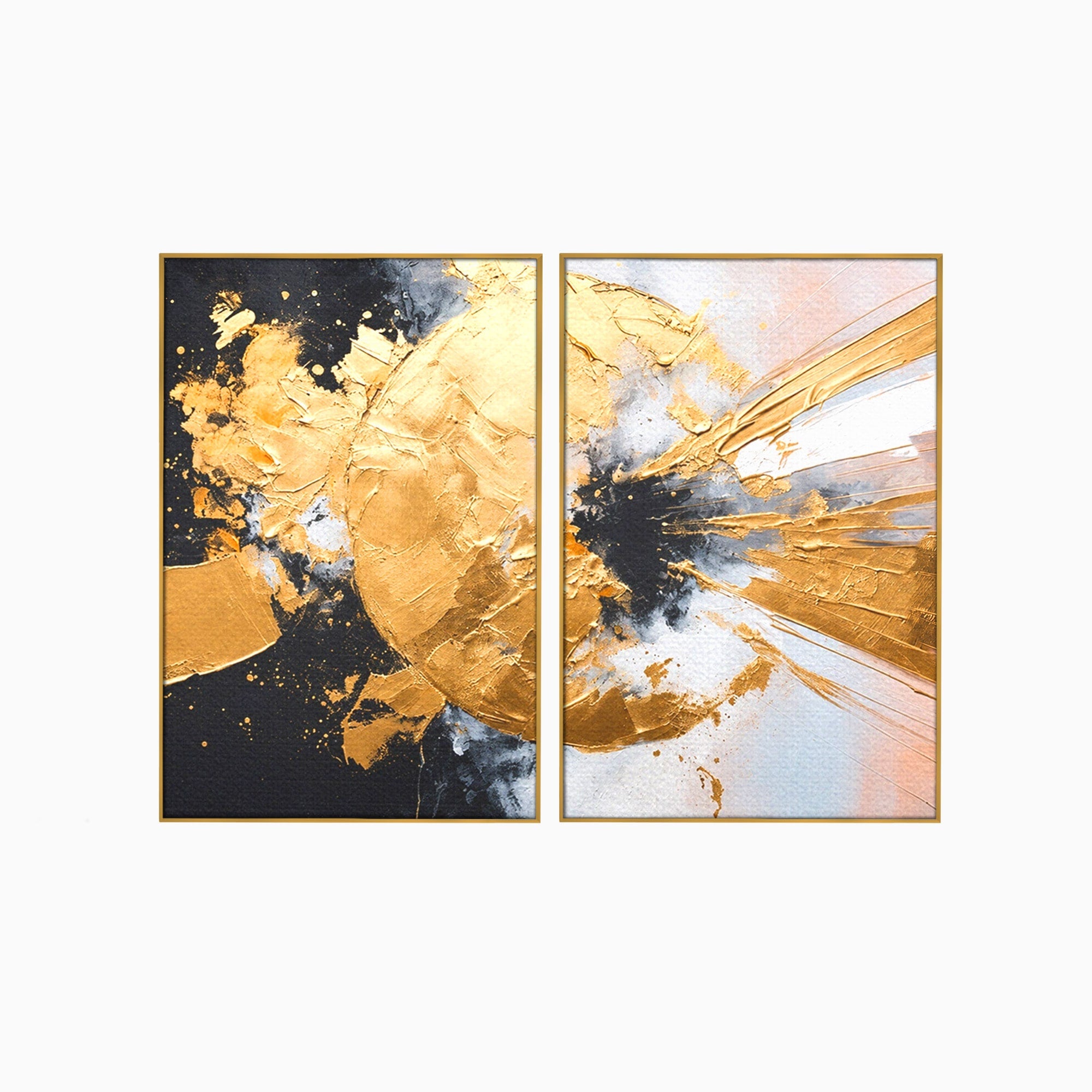 Set 2 Tablouri Canvas Premium LuxCanva® C2-1406, Explozie De Aur, Abstract, Modern, Energetic, Birou, Living, Culori Vibrante