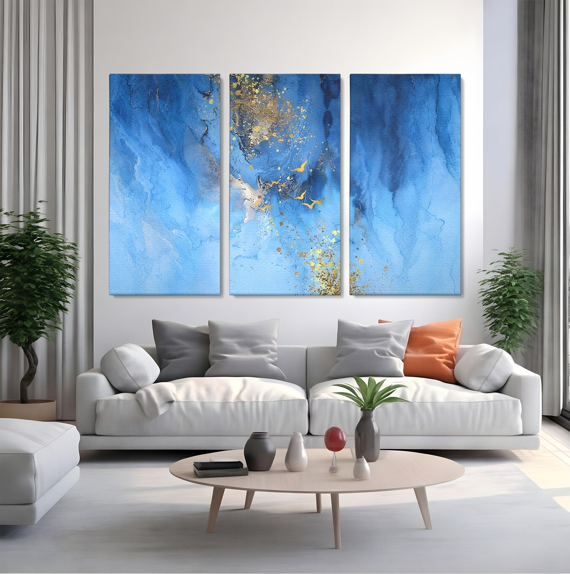 Set 3 Tablouri Canvas Premium LuxCanva® C3-1014, Pasari Pe Cer, Abstract, Culori, Living, Dormitor, Birou, Relaxare, Culori Vibrante