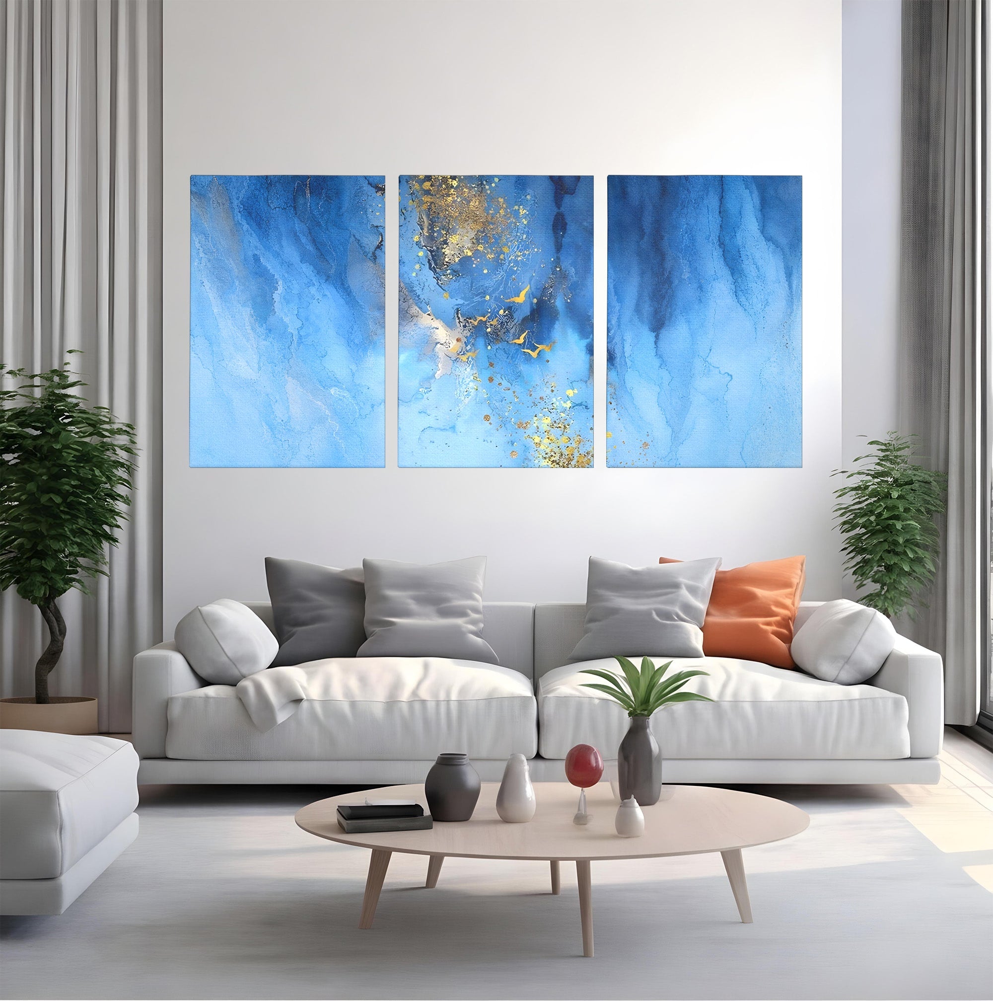 Set 3 Tablouri Canvas Premium LuxCanva® C3-1014, Pasari Pe Cer, Abstract, Culori, Living, Dormitor, Birou, Relaxare, Culori Vibrante