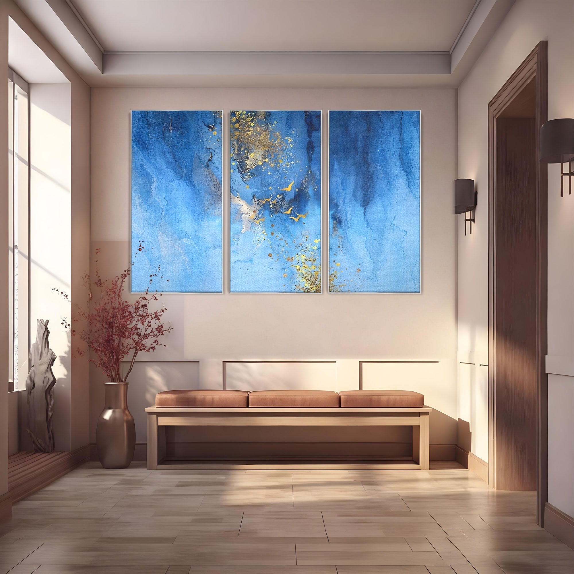 Set 3 Tablouri Canvas Premium LuxCanva® C3-1014, Pasari Pe Cer, Abstract, Culori, Living, Dormitor, Birou, Relaxare, Culori Vibrante
