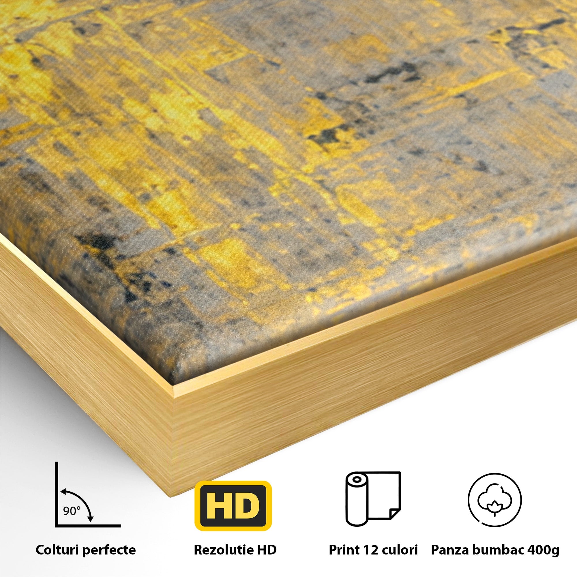 Set 3 Tablouri Canvas Premium LuxCanva® C3-1058, Gold And Brown Painting Abstract, Gold And Brown Painting Abstract, Dining Room, Living Room, Relaxare, Culori Vibrante