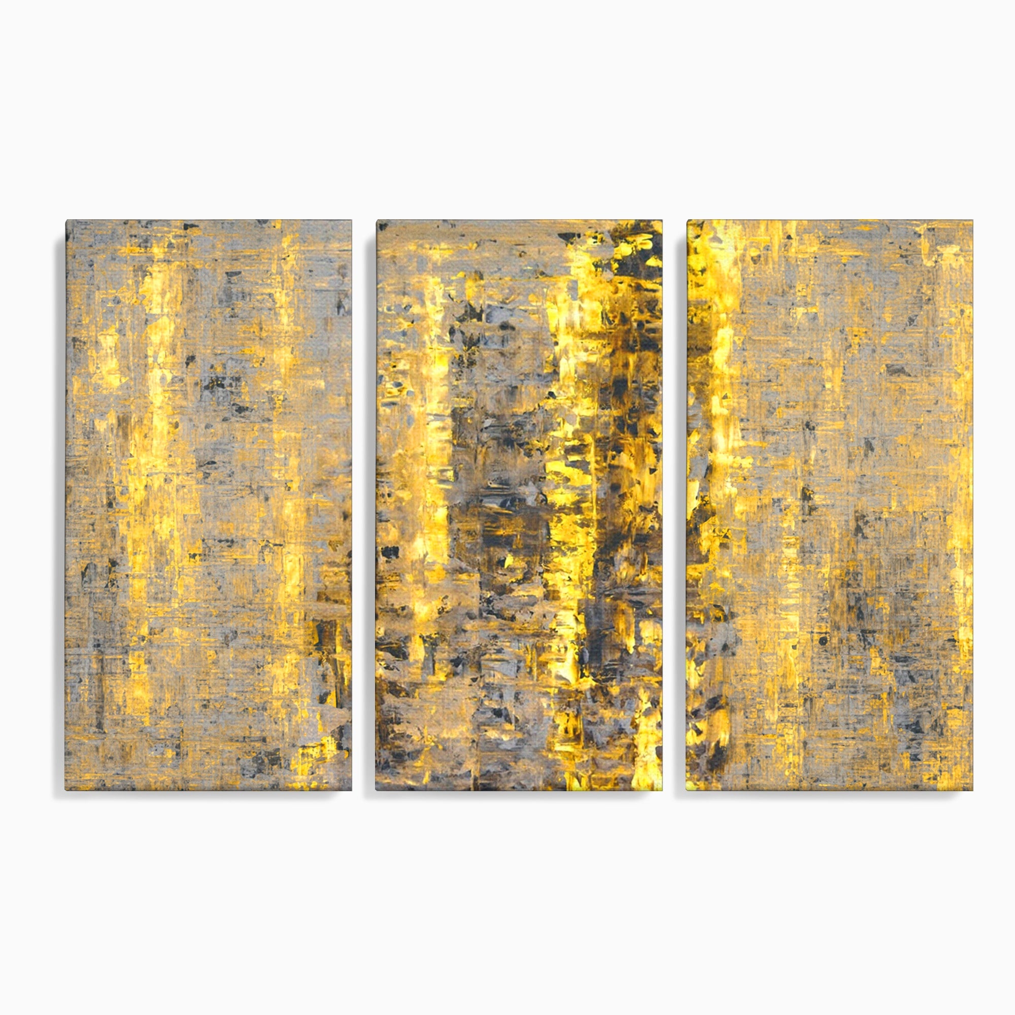 Set 3 Tablouri Canvas Premium LuxCanva® C3-1058, Gold And Brown Painting Abstract, Gold And Brown Painting Abstract, Dining Room, Living Room, Relaxare, Culori Vibrante