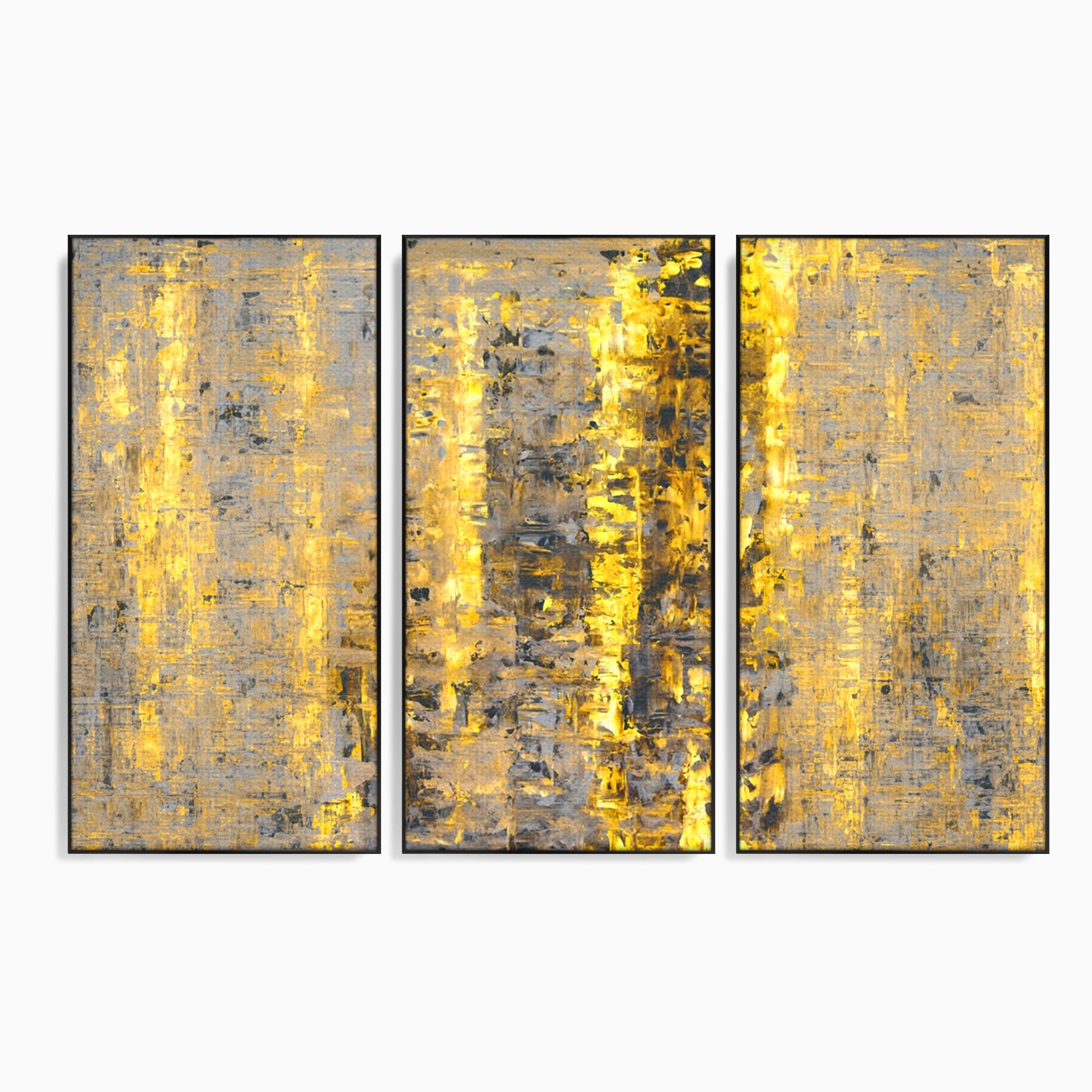 Set 3 Tablouri Canvas Premium LuxCanva® C3-1058, Gold And Brown Painting Abstract, Gold And Brown Painting Abstract, Dining Room, Living Room, Relaxare, Culori Vibrante