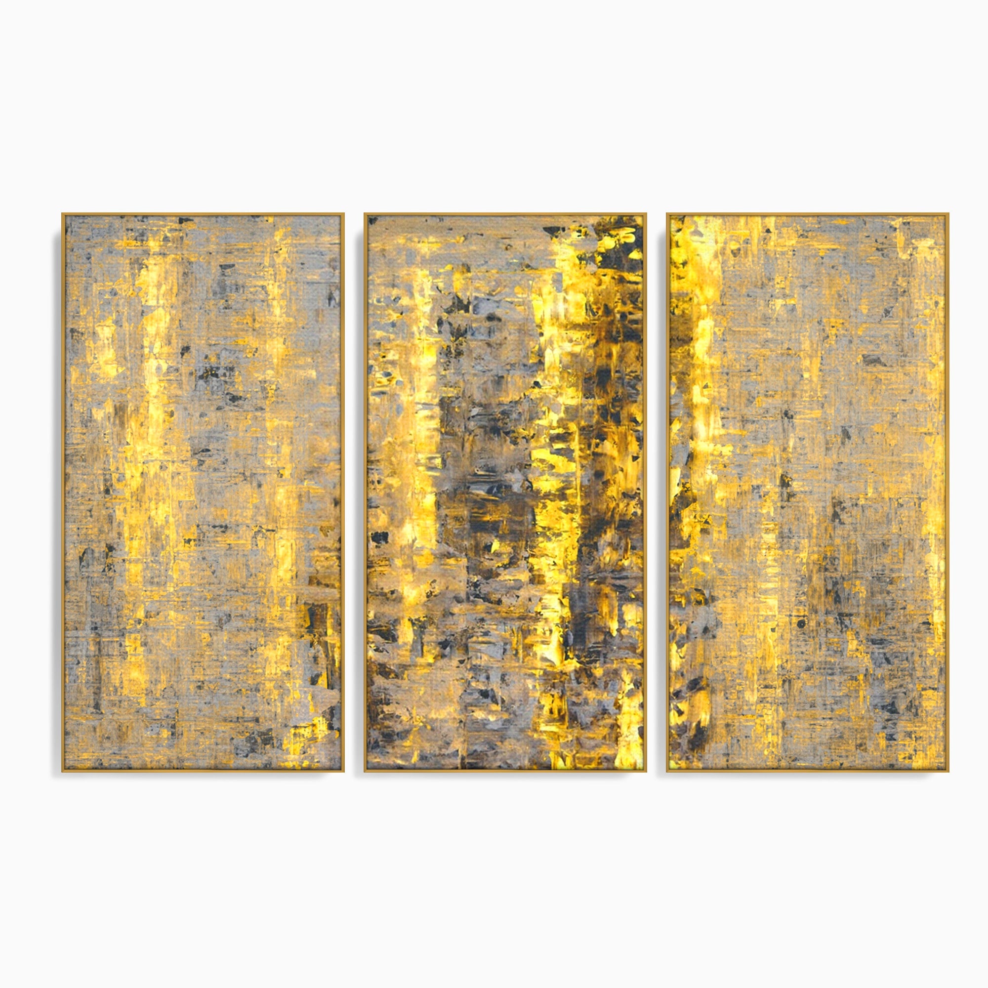 Set 3 Tablouri Canvas Premium LuxCanva® C3-1058, Gold And Brown Painting Abstract, Gold And Brown Painting Abstract, Dining Room, Living Room, Relaxare, Culori Vibrante