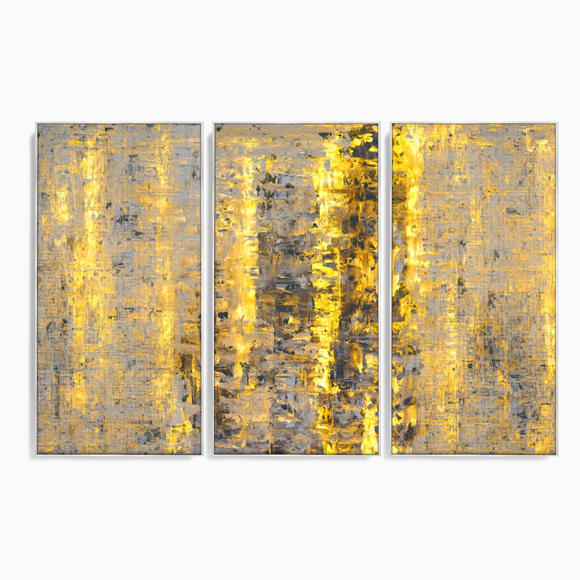 Set 3 Tablouri Canvas Premium LuxCanva® C3-1058, Gold And Brown Painting Abstract, Gold And Brown Painting Abstract, Dining Room, Living Room, Relaxare, Culori Vibrante