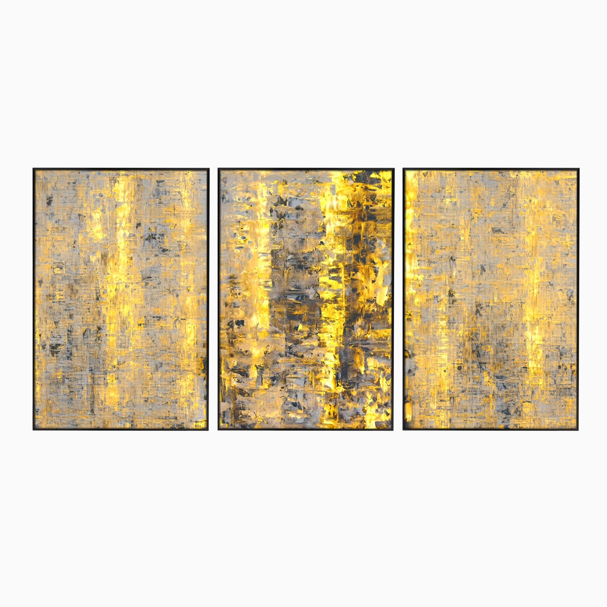 Set 3 Tablouri Canvas Premium LuxCanva® C3-1058, Gold And Brown Painting Abstract, Gold And Brown Painting Abstract, Dining Room, Living Room, Relaxare, Culori Vibrante