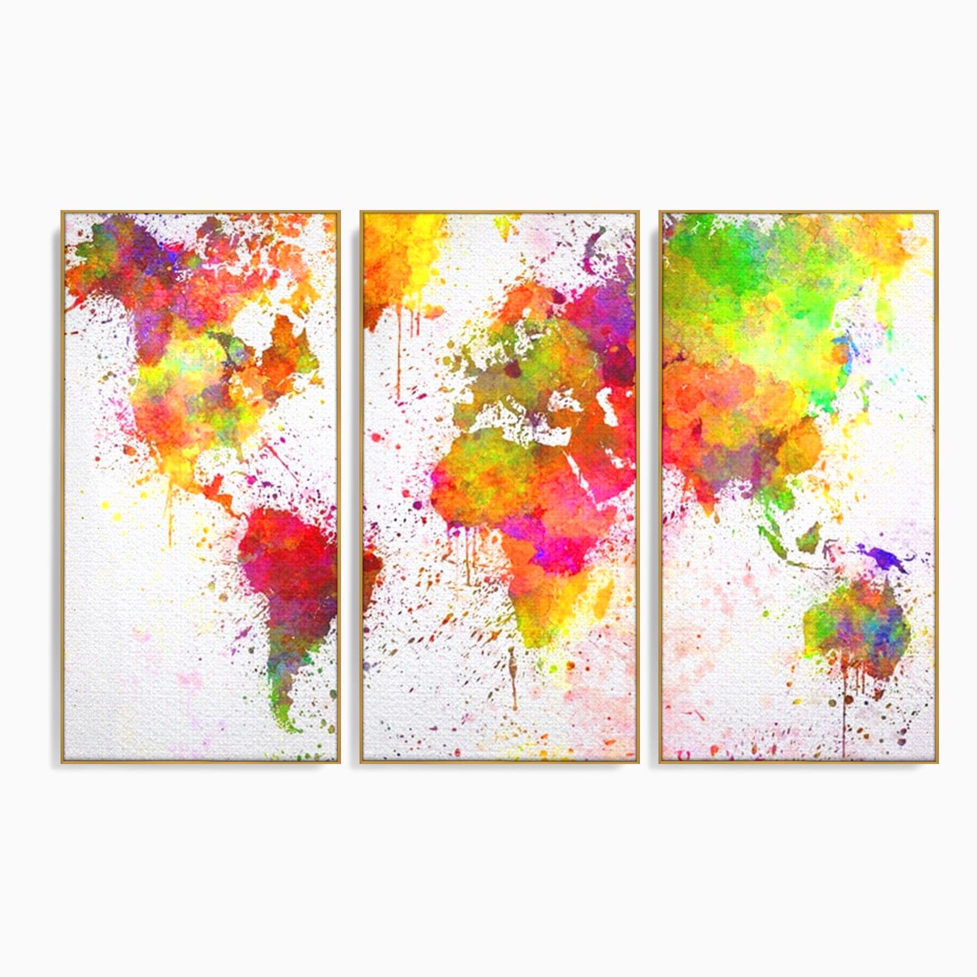 Set 3 Tablouri Canvas Premium LuxCanva® C3-1081, Harta Lumii In Culori, Inspirational, Calatorie, Motivational, Living Room, Office, Relaxare, Culori Vibrante