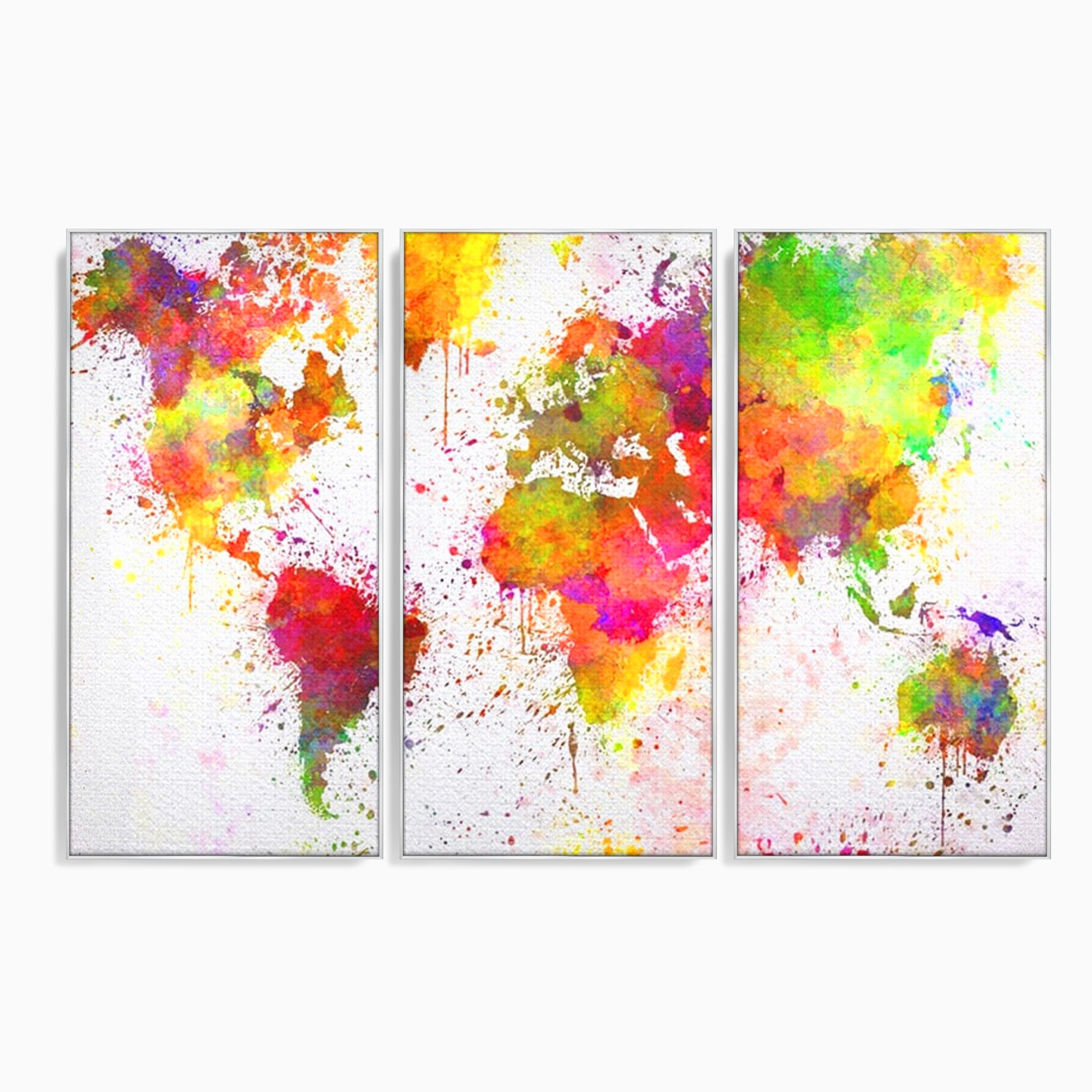 Set 3 Tablouri Canvas Premium LuxCanva® C3-1081, Harta Lumii In Culori, Inspirational, Calatorie, Motivational, Living Room, Office, Relaxare, Culori Vibrante