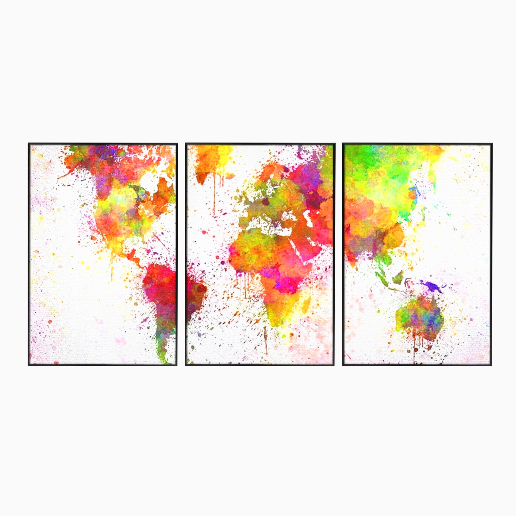Set 3 Tablouri Canvas Premium LuxCanva® C3-1081, Harta Lumii In Culori, Inspirational, Calatorie, Motivational, Living Room, Office, Relaxare, Culori Vibrante