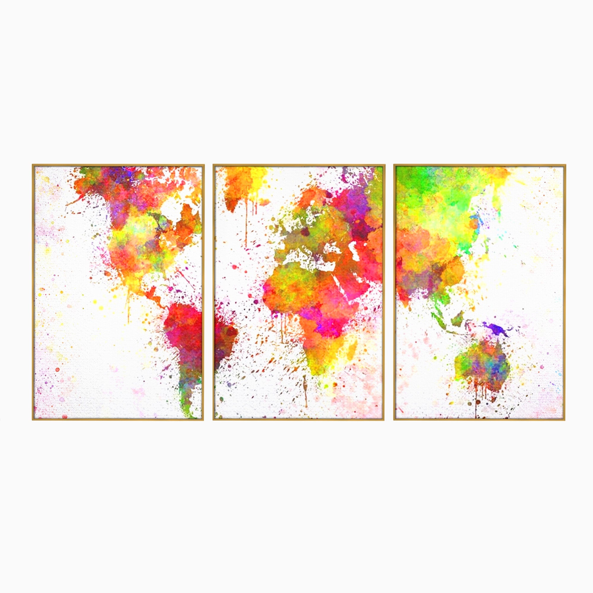 Set 3 Tablouri Canvas Premium LuxCanva® C3-1081, Harta Lumii In Culori, Inspirational, Calatorie, Motivational, Living Room, Office, Relaxare, Culori Vibrante
