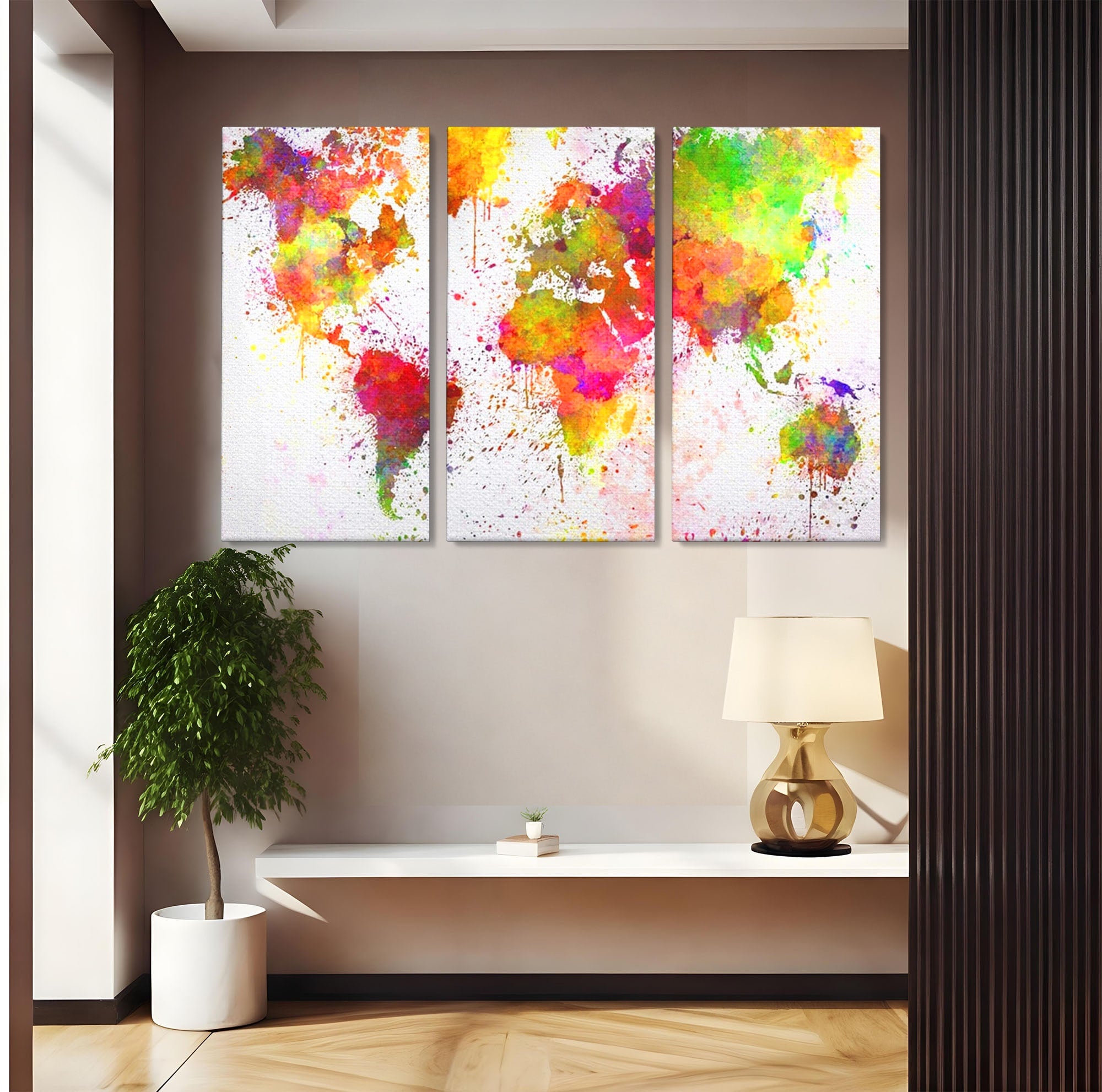 Set 3 Tablouri Canvas Premium LuxCanva® C3-1081, Harta Lumii In Culori, Inspirational, Calatorie, Motivational, Living Room, Office, Relaxare, Culori Vibrante