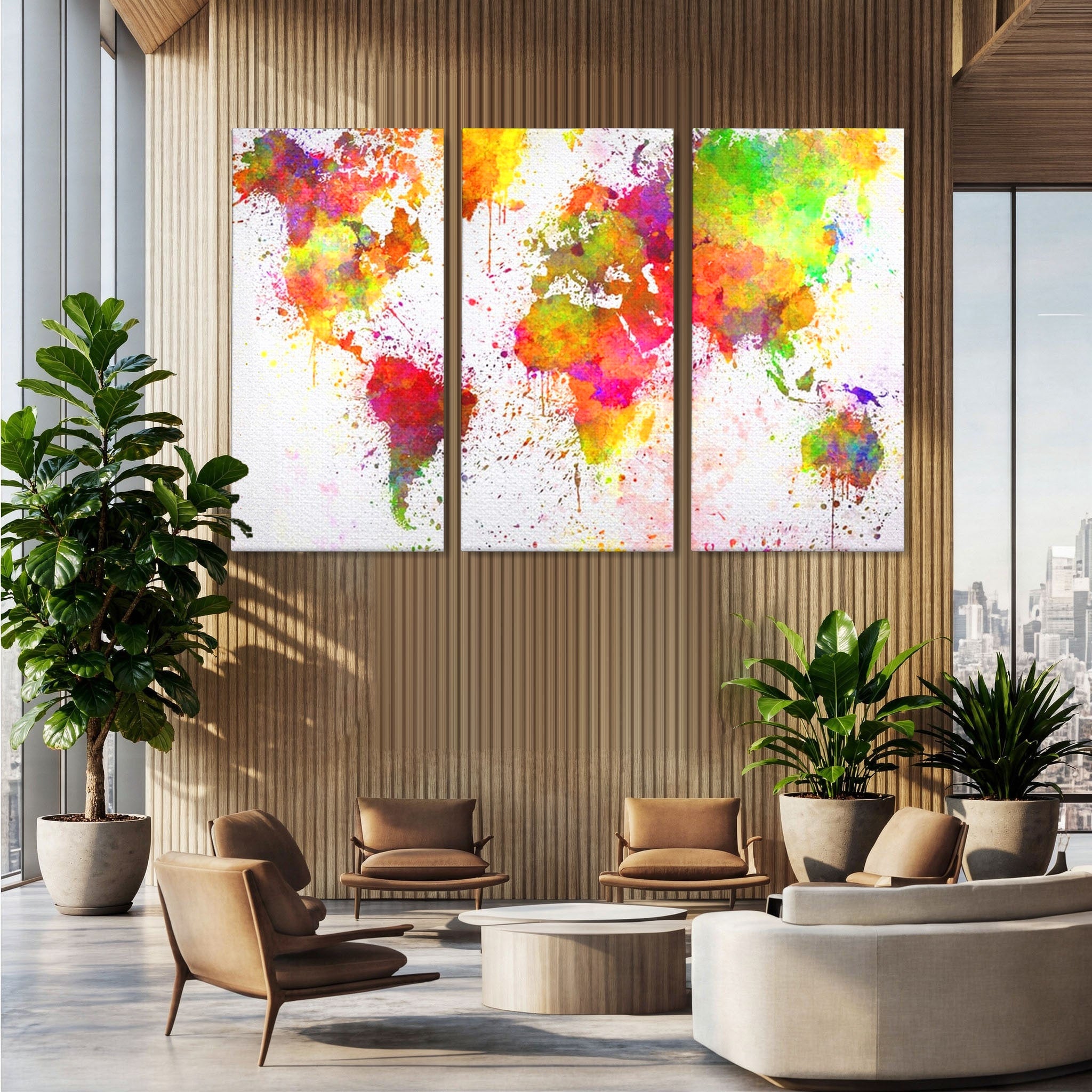 Set 3 Tablouri Canvas Premium LuxCanva® C3-1081, Harta Lumii In Culori, Inspirational, Calatorie, Motivational, Living Room, Office, Relaxare, Culori Vibrante