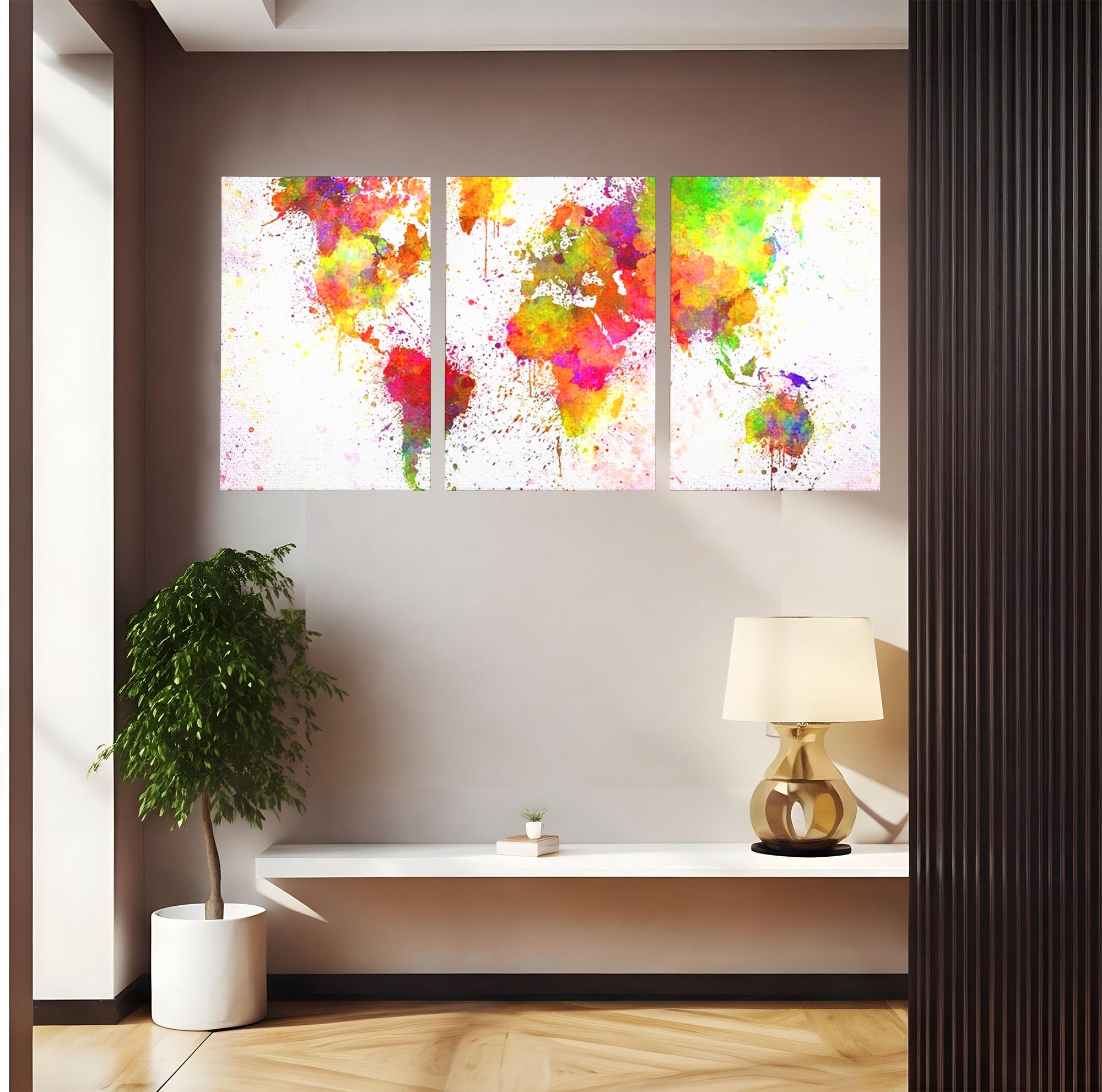 Set 3 Tablouri Canvas Premium LuxCanva® C3-1081, Harta Lumii In Culori, Inspirational, Calatorie, Motivational, Living Room, Office, Relaxare, Culori Vibrante