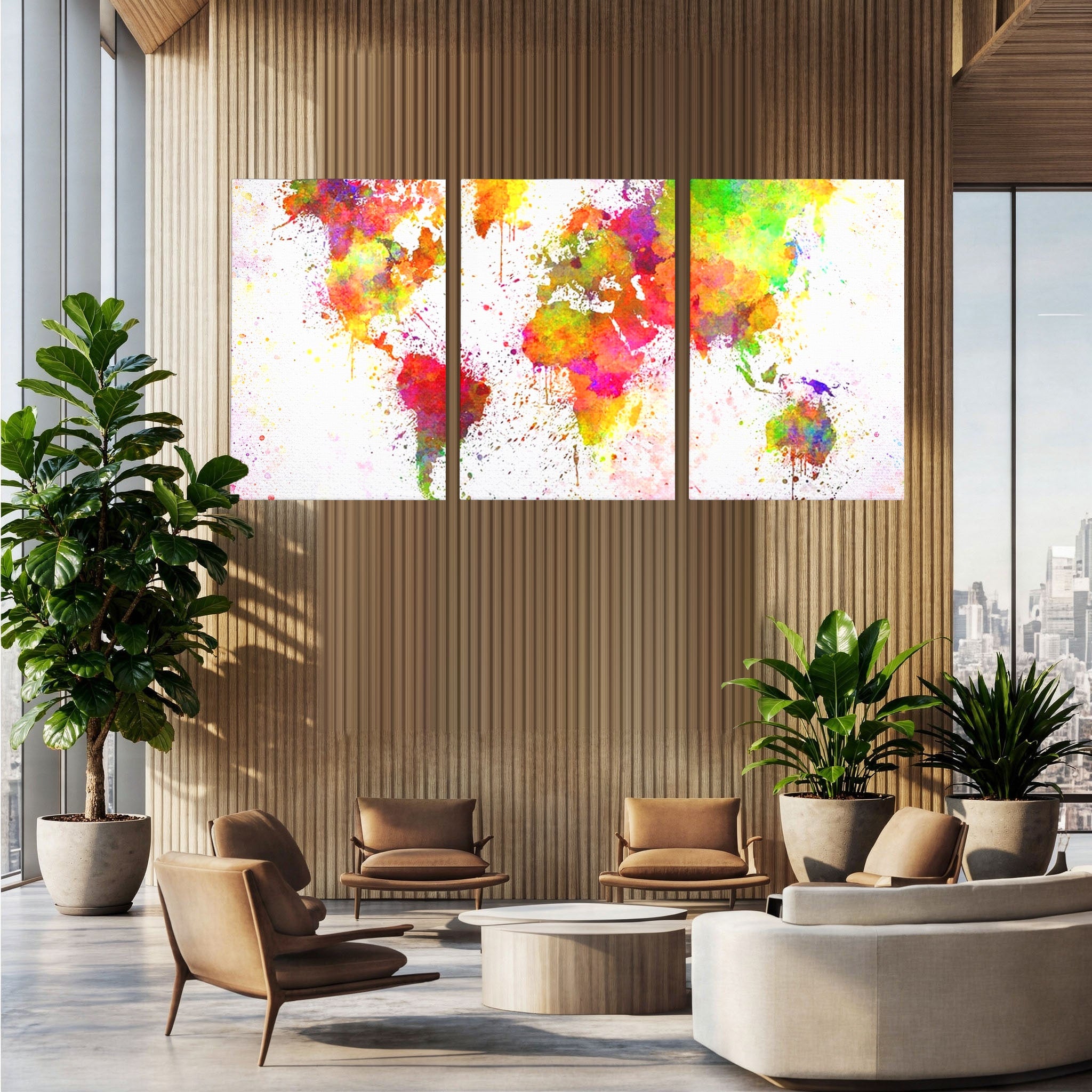 Set 3 Tablouri Canvas Premium LuxCanva® C3-1081, Harta Lumii In Culori, Inspirational, Calatorie, Motivational, Living Room, Office, Relaxare, Culori Vibrante