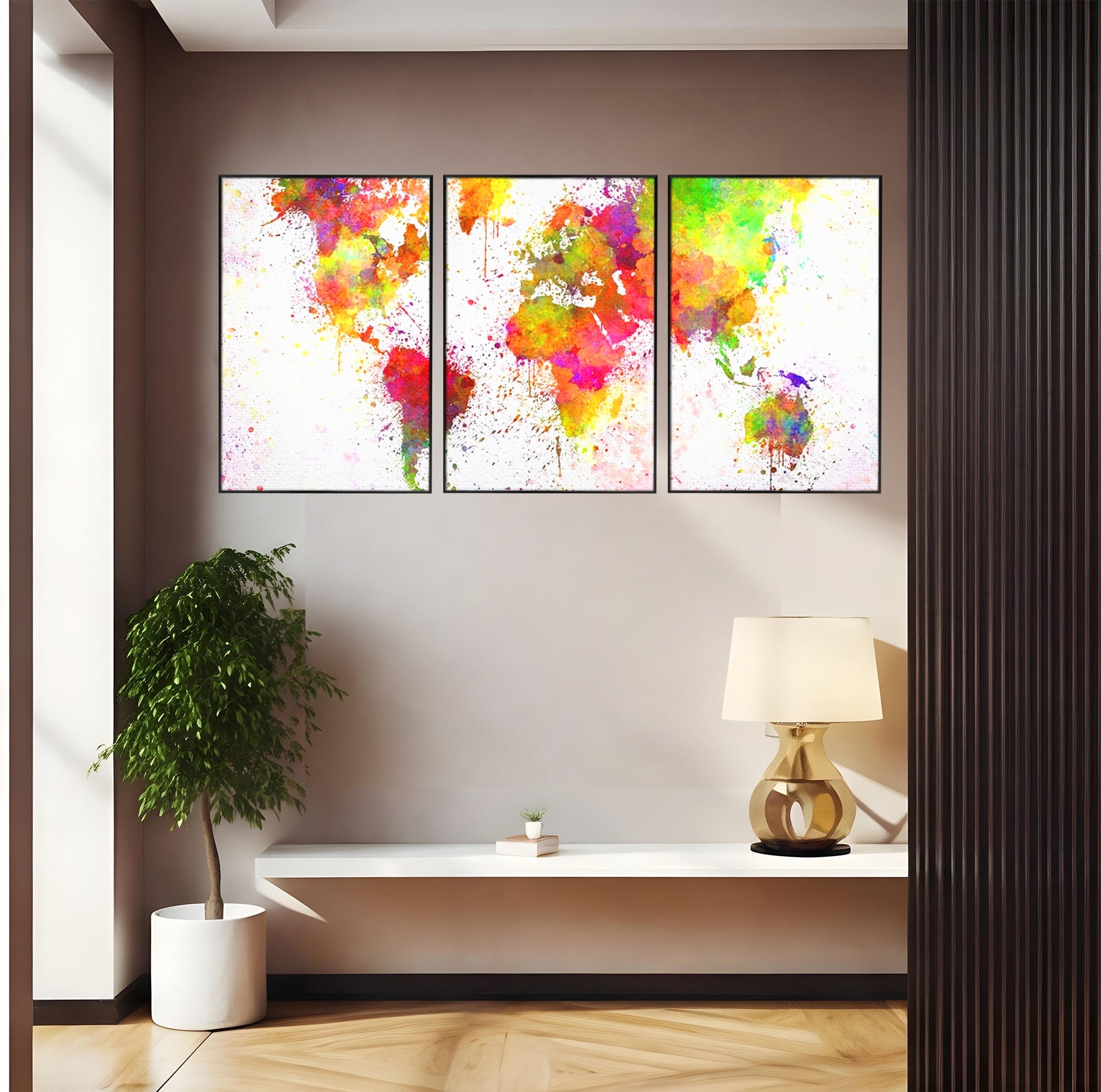 Set 3 Tablouri Canvas Premium LuxCanva® C3-1081, Harta Lumii In Culori, Inspirational, Calatorie, Motivational, Living Room, Office, Relaxare, Culori Vibrante