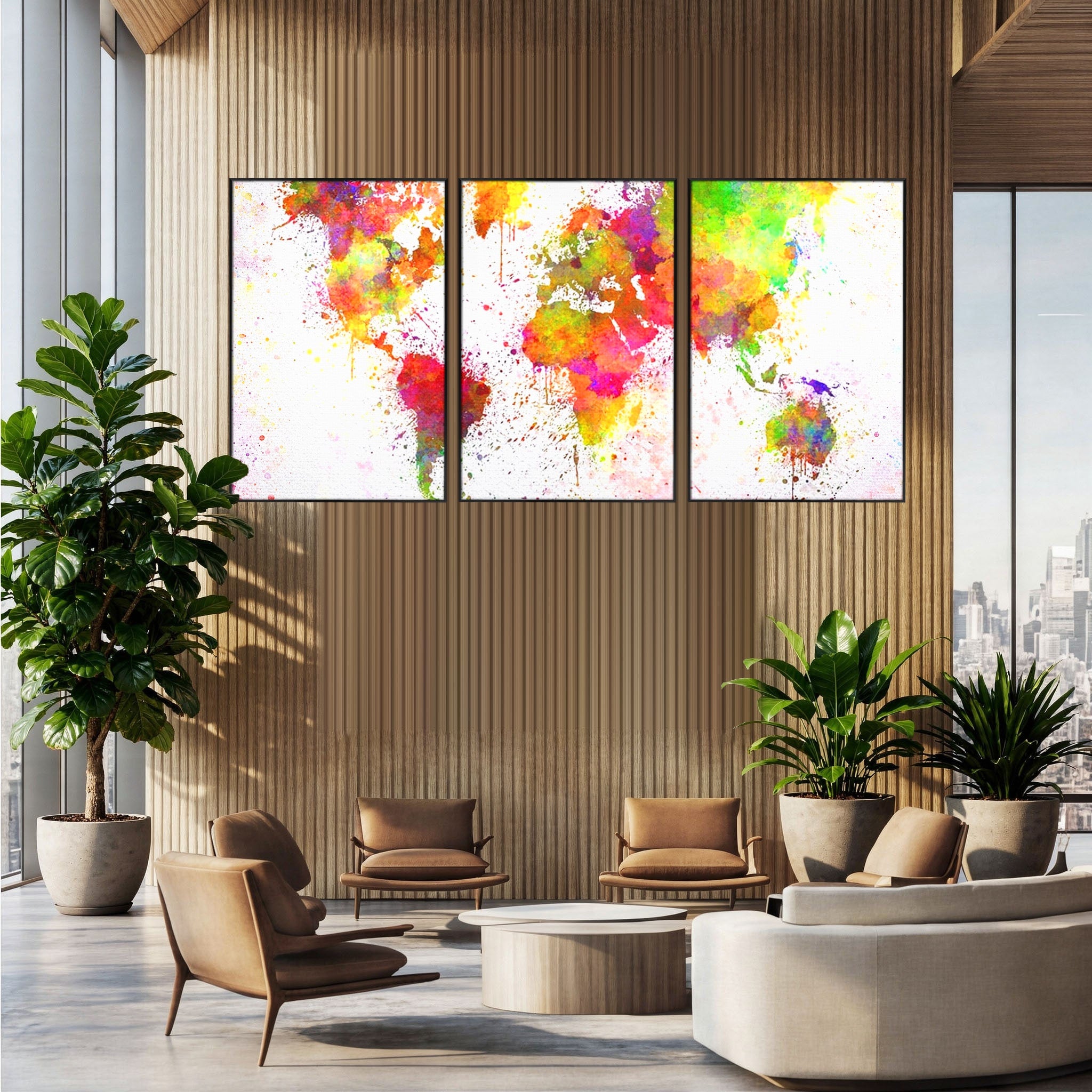 Set 3 Tablouri Canvas Premium LuxCanva® C3-1081, Harta Lumii In Culori, Inspirational, Calatorie, Motivational, Living Room, Office, Relaxare, Culori Vibrante