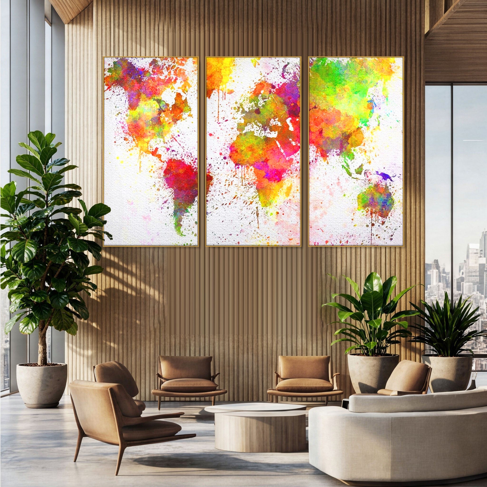 Set 3 Tablouri Canvas Premium LuxCanva® C3-1081, Harta Lumii In Culori, Inspirational, Calatorie, Motivational, Living Room, Office, Relaxare, Culori Vibrante