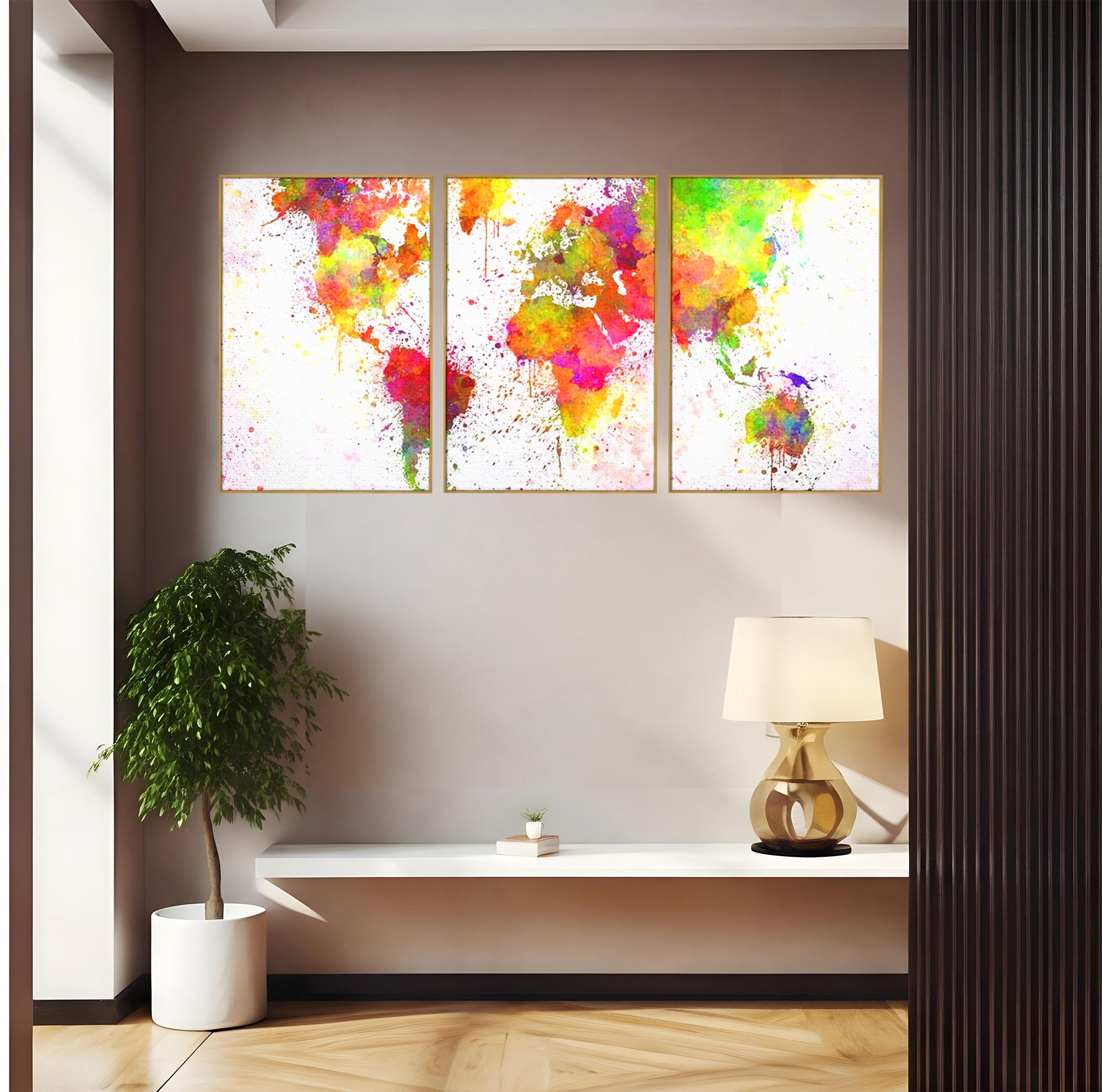 Set 3 Tablouri Canvas Premium LuxCanva® C3-1081, Harta Lumii In Culori, Inspirational, Calatorie, Motivational, Living Room, Office, Relaxare, Culori Vibrante
