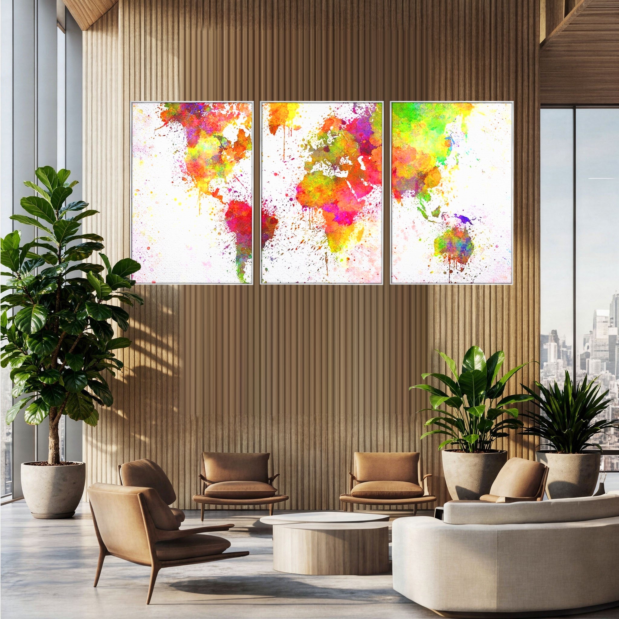 Set 3 Tablouri Canvas Premium LuxCanva® C3-1081, Harta Lumii In Culori, Inspirational, Calatorie, Motivational, Living Room, Office, Relaxare, Culori Vibrante