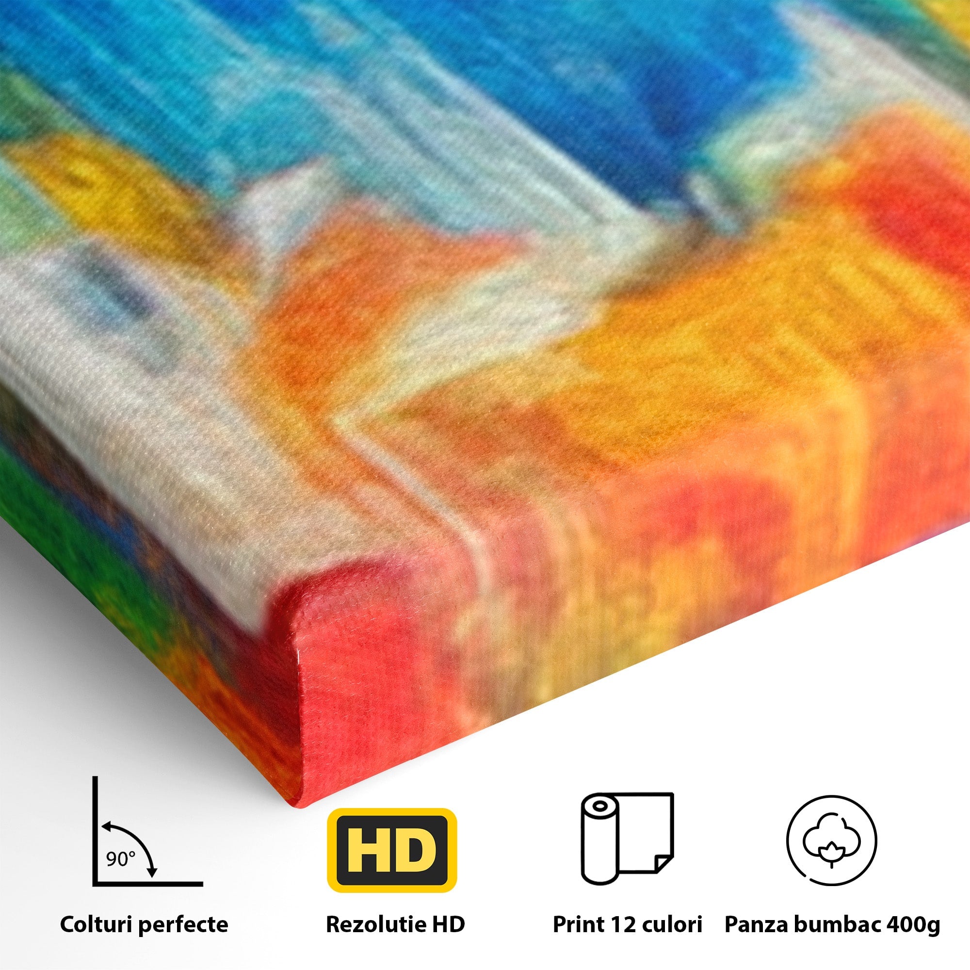 Set 3 Tablouri Canvas Premium LuxCanva® C3-1098, Downtown Painting Abstract, Buildings, Abstract, Living Room, Bedroom, Relaxare, Culori Vibrante