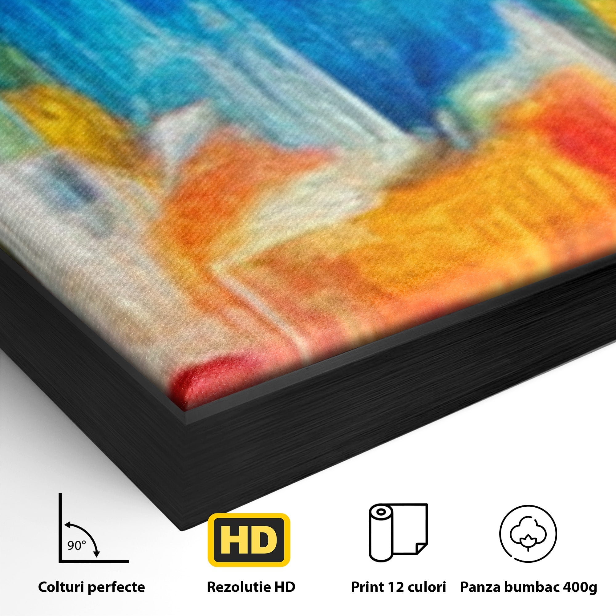 Set 3 Tablouri Canvas Premium LuxCanva® C3-1098, Downtown Painting Abstract, Buildings, Abstract, Living Room, Bedroom, Relaxare, Culori Vibrante