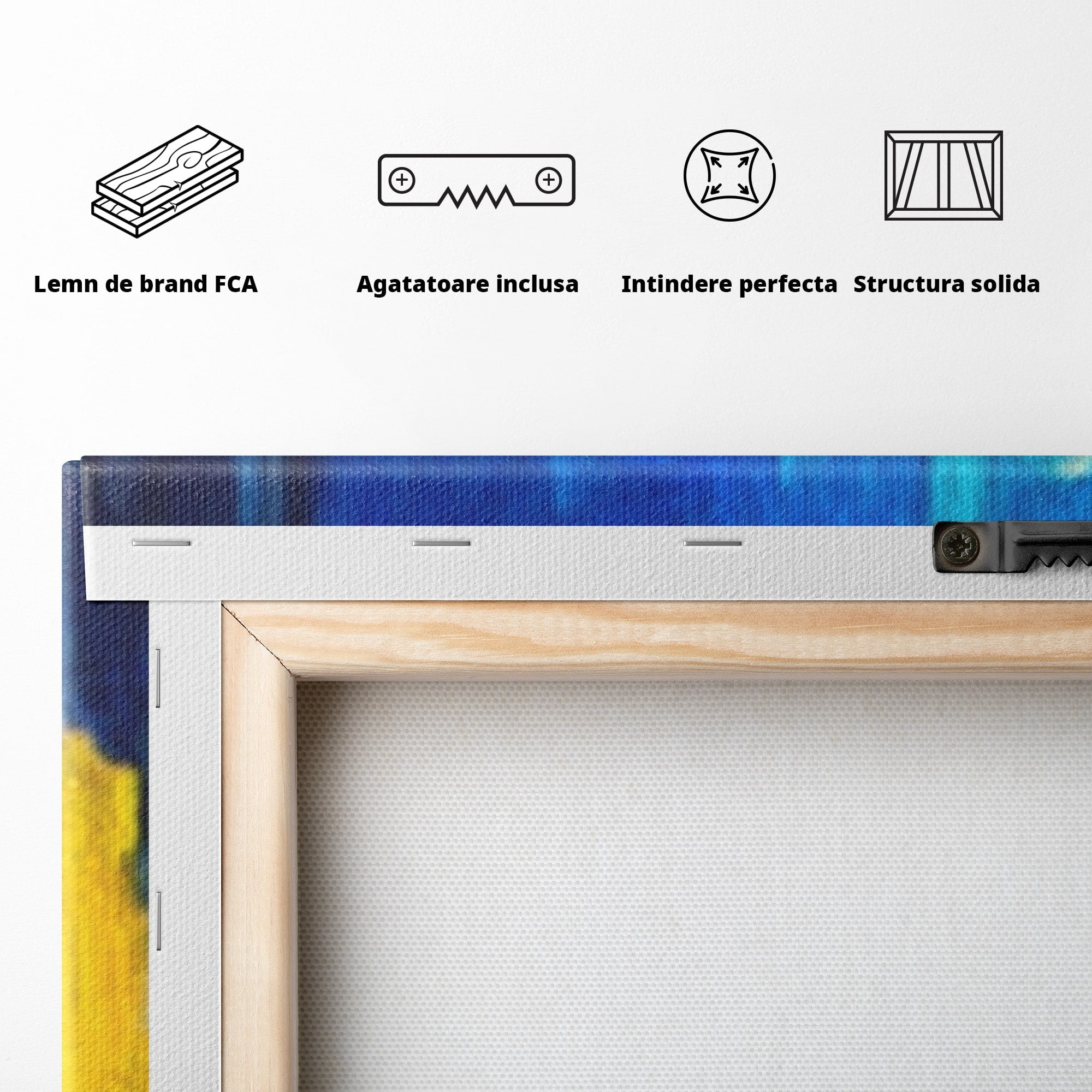 Set 3 Tablouri Canvas Premium LuxCanva® C3-1098, Downtown Painting Abstract, Buildings, Abstract, Living Room, Bedroom, Relaxare, Culori Vibrante