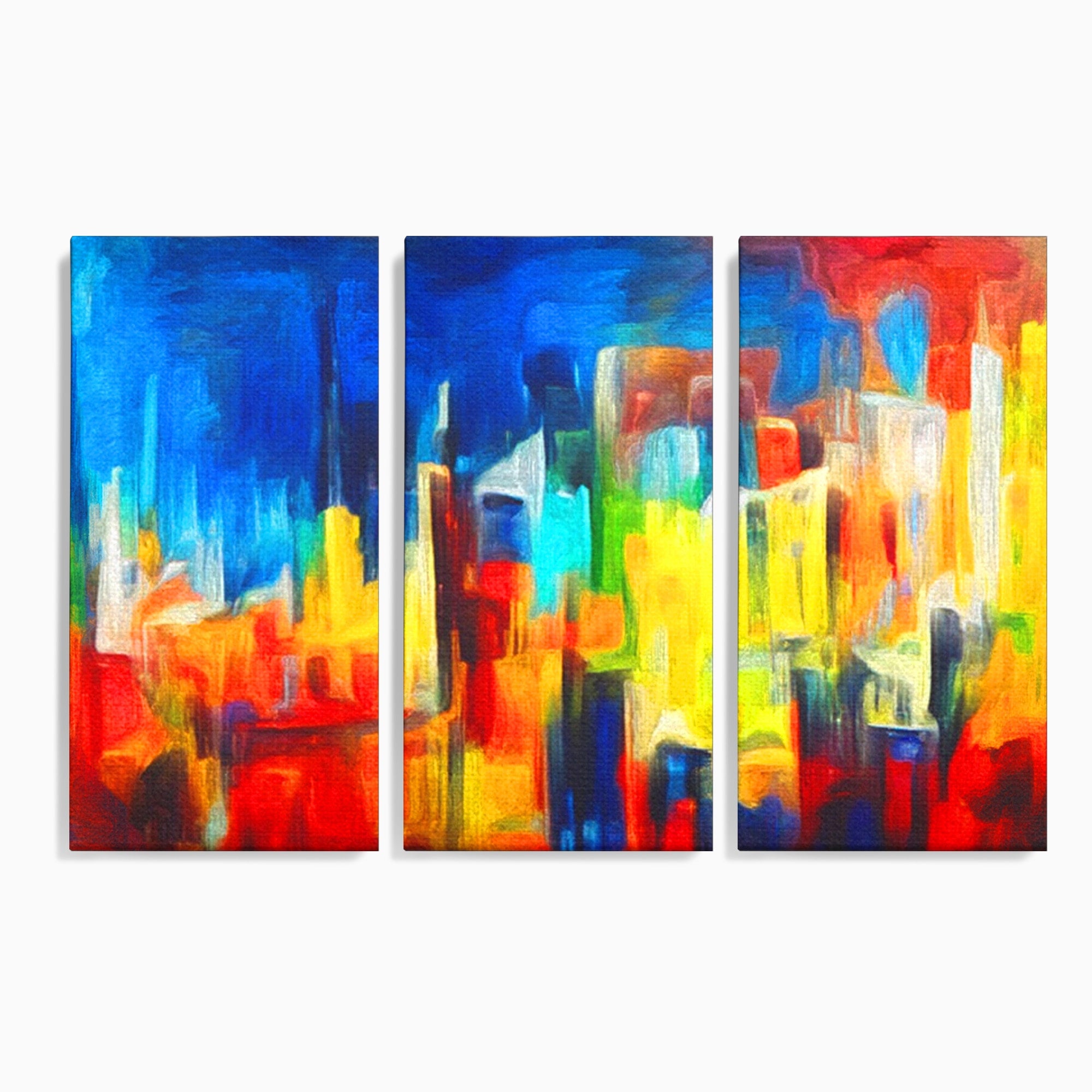 Set 3 Tablouri Canvas Premium LuxCanva® C3-1098, Downtown Painting Abstract, Buildings, Abstract, Living Room, Bedroom, Relaxare, Culori Vibrante