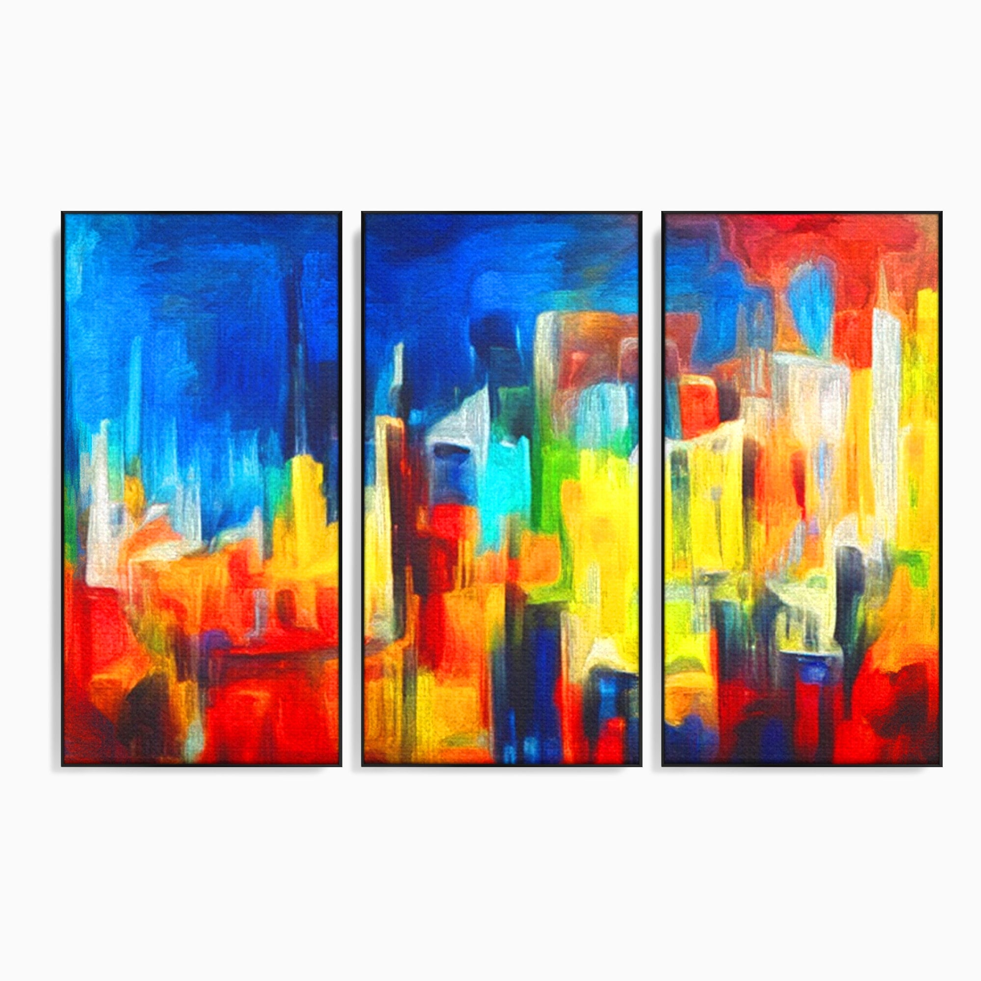 Set 3 Tablouri Canvas Premium LuxCanva® C3-1098, Downtown Painting Abstract, Buildings, Abstract, Living Room, Bedroom, Relaxare, Culori Vibrante