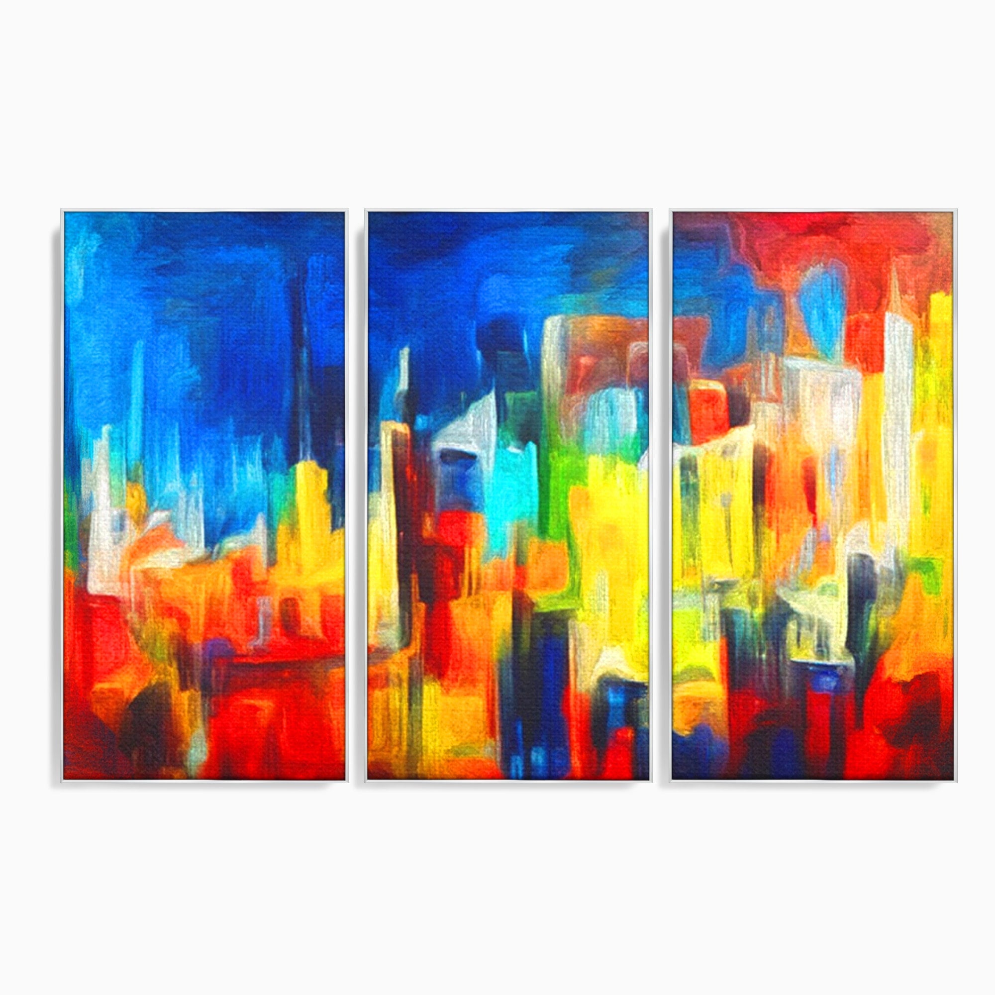 Set 3 Tablouri Canvas Premium LuxCanva® C3-1098, Downtown Painting Abstract, Buildings, Abstract, Living Room, Bedroom, Relaxare, Culori Vibrante