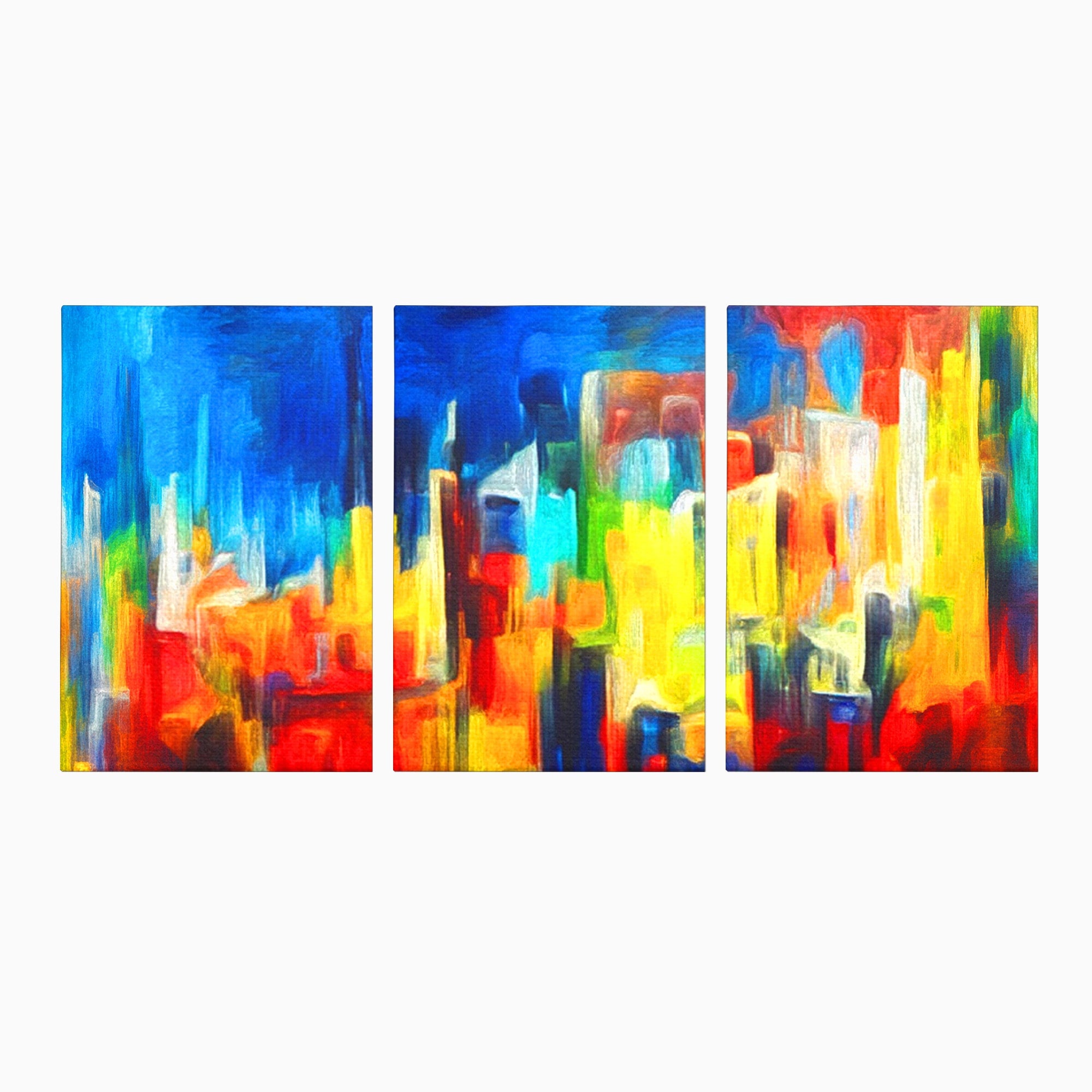 Set 3 Tablouri Canvas Premium LuxCanva® C3-1098, Downtown Painting Abstract, Buildings, Abstract, Living Room, Bedroom, Relaxare, Culori Vibrante