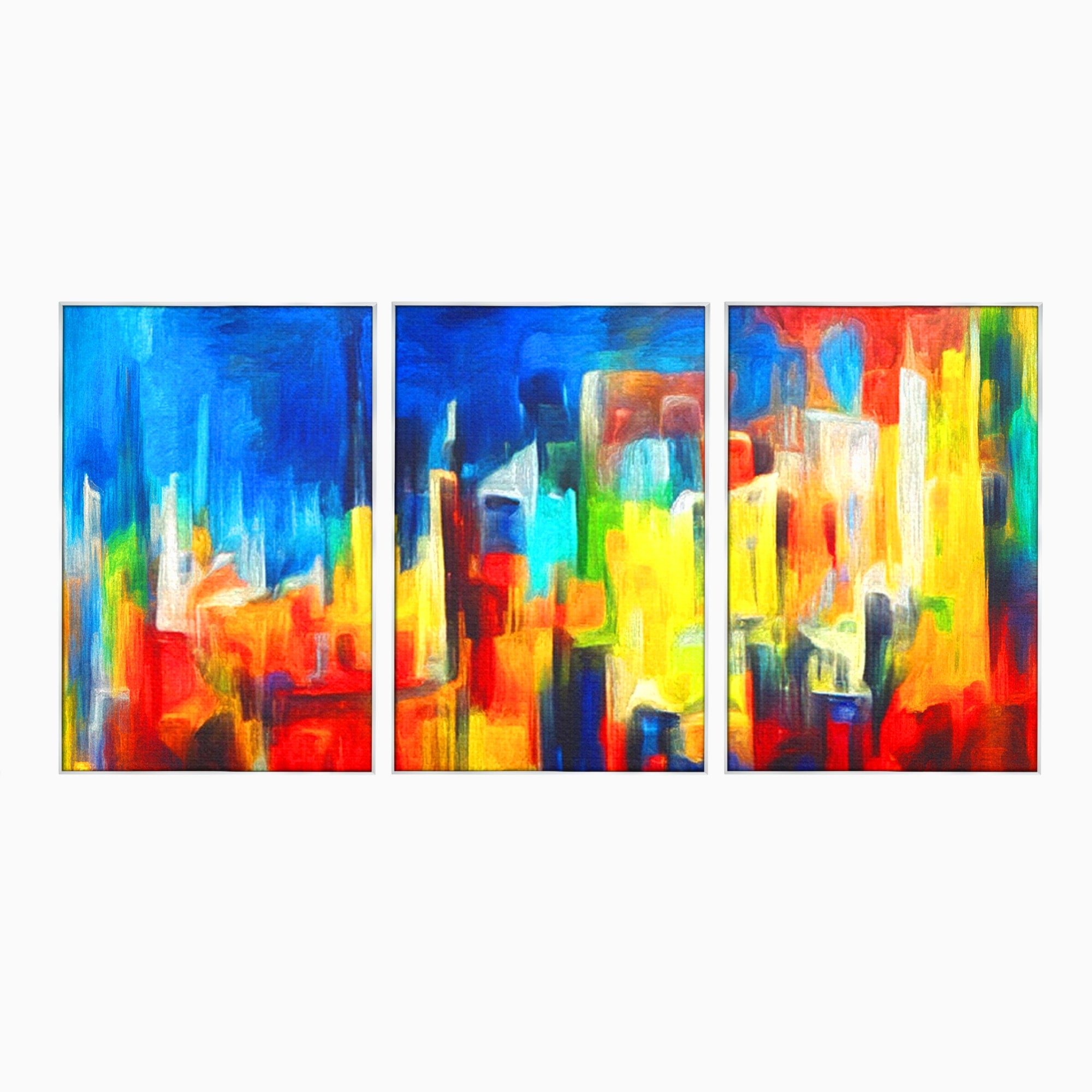 Set 3 Tablouri Canvas Premium LuxCanva® C3-1098, Downtown Painting Abstract, Buildings, Abstract, Living Room, Bedroom, Relaxare, Culori Vibrante