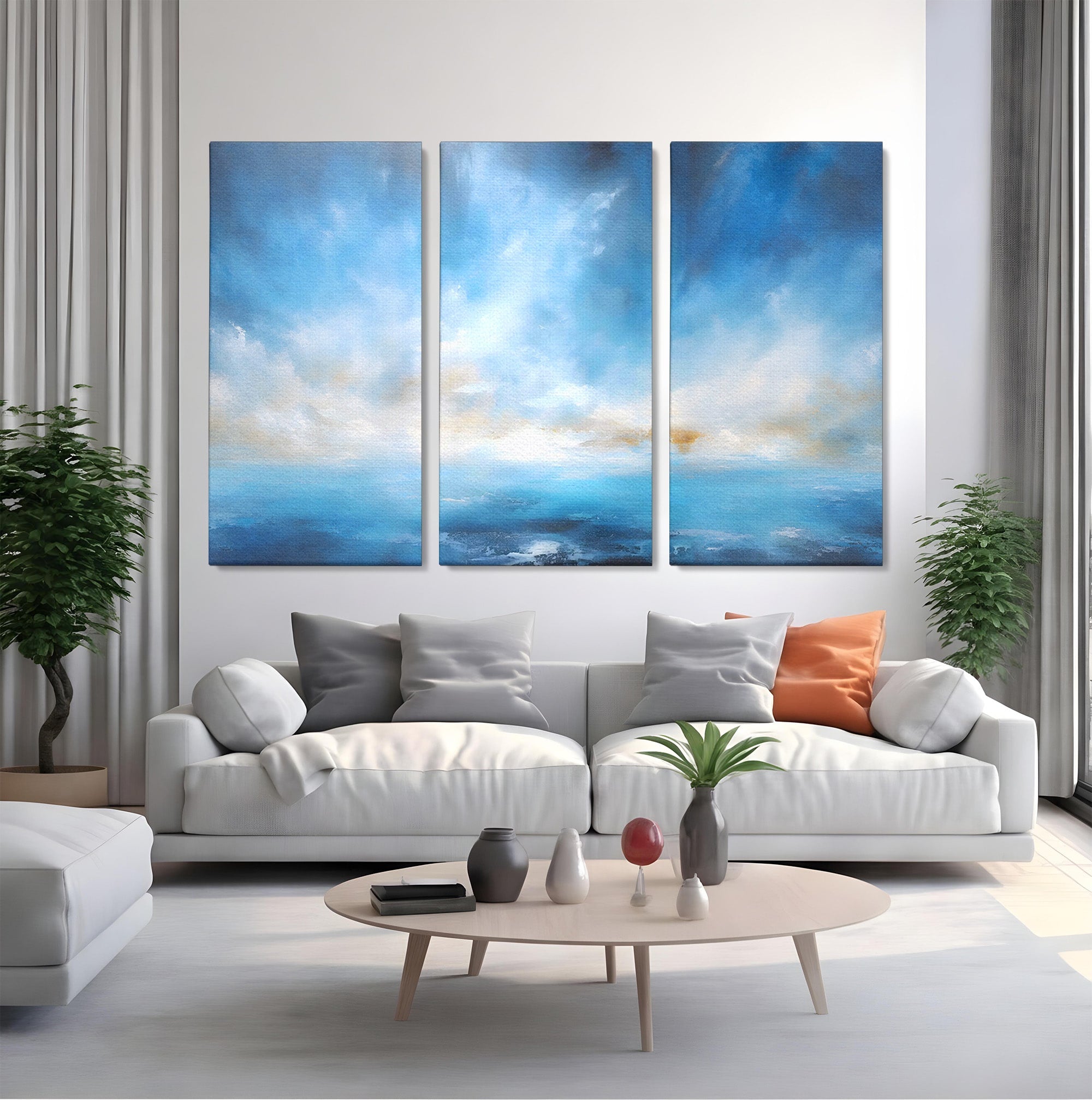 Set 3 Tablouri Canvas Premium LuxCanva® C3-1196, Oras Vazut Din Avion, Relaxare, Living Room, Culori Vibrante