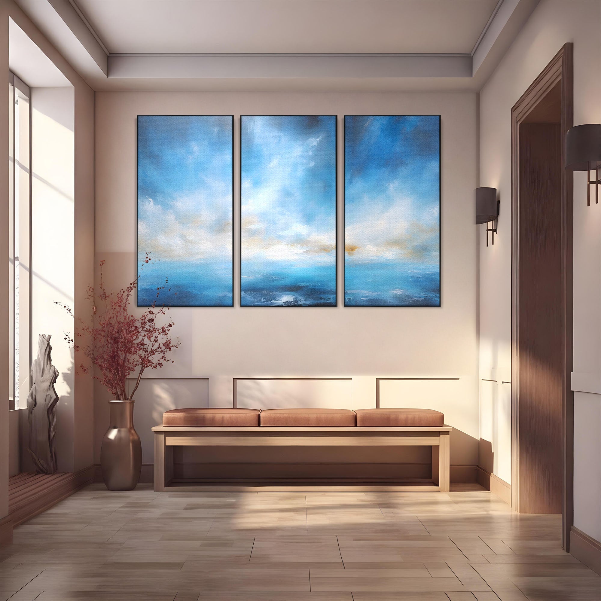 Set 3 Tablouri Canvas Premium LuxCanva® C3-1196, Oras Vazut Din Avion, Relaxare, Living Room, Culori Vibrante